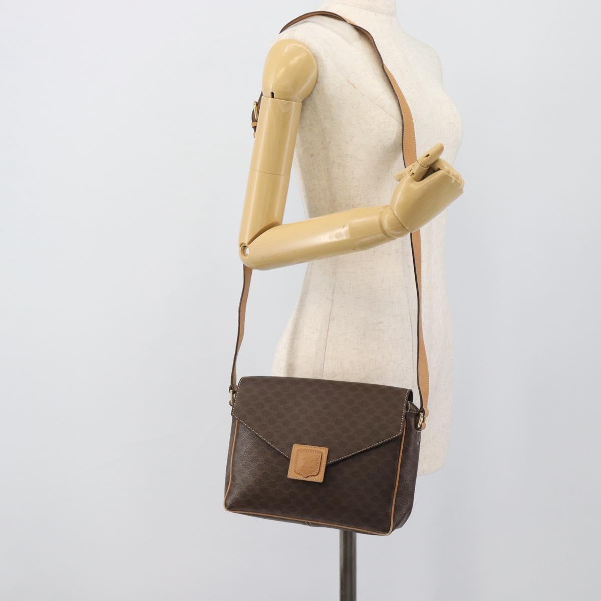 CELINE Macadam Shoulder Bag PVC Leather Brown Gold Tone Auth 196129