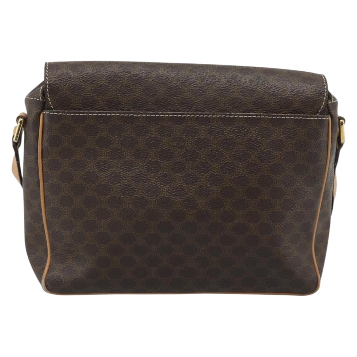 CELINE Macadam Shoulder Bag PVC Leather Brown Gold Tone Auth 196129