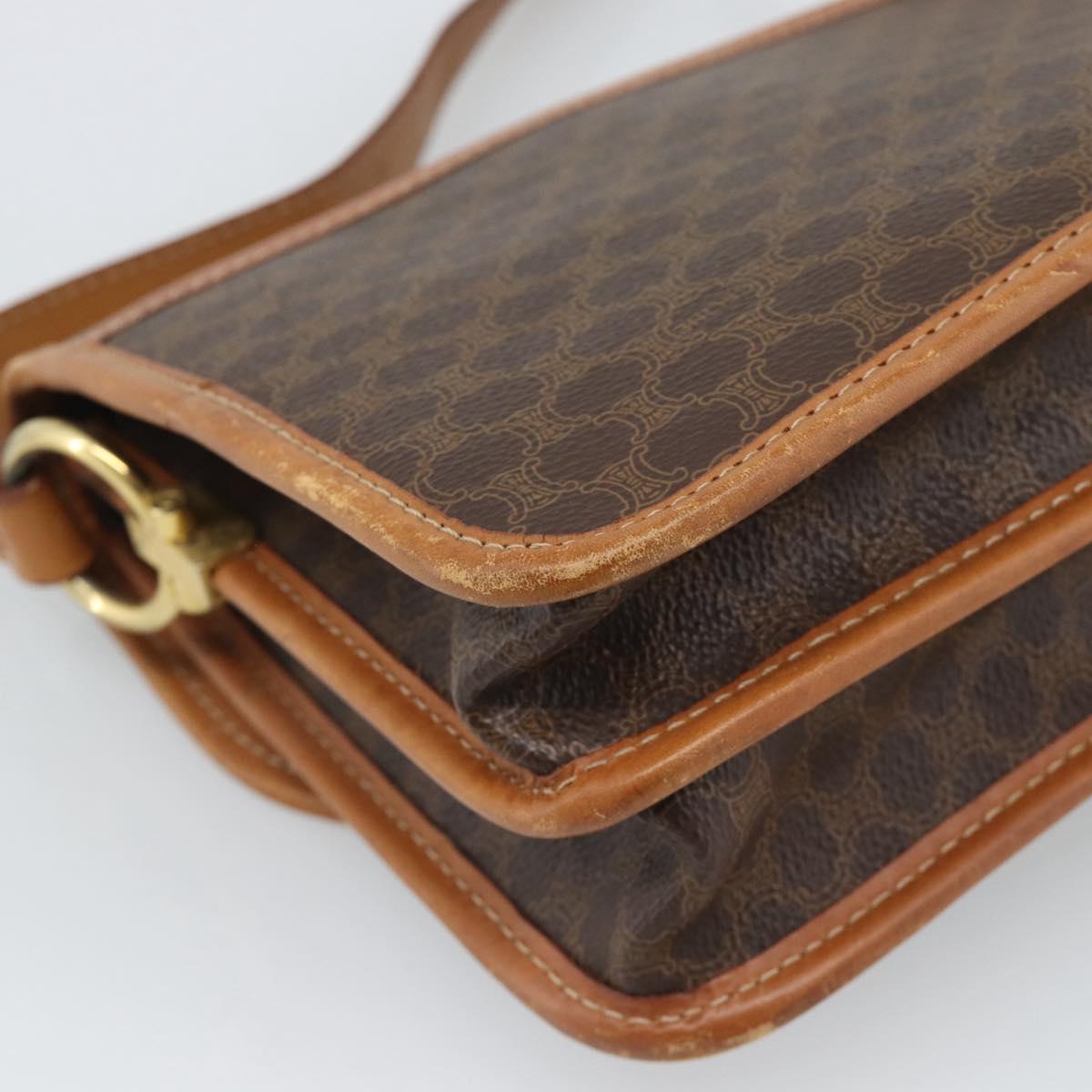 CELINE Macadam Shoulder Bag PVC Leather Brown Gold Tone Auth 196130
