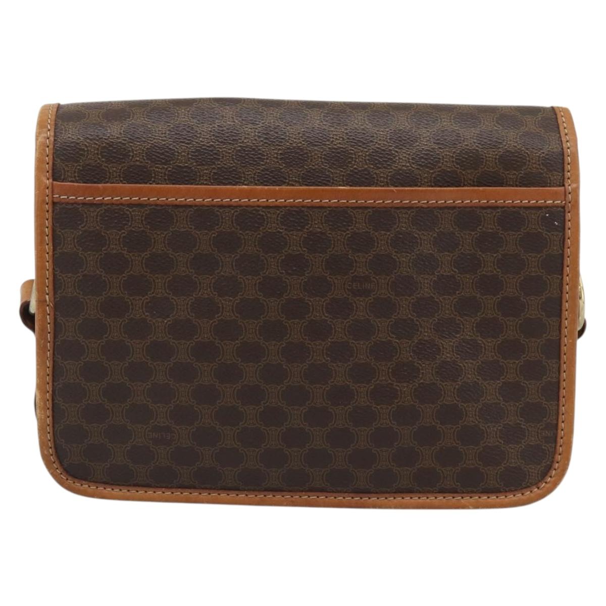 CELINE Macadam Shoulder Bag PVC Leather Brown Gold Tone Auth 196130