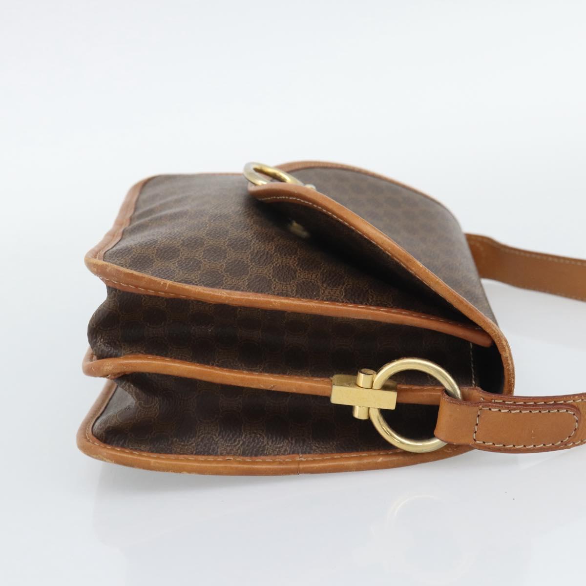 CELINE Macadam Shoulder Bag PVC Leather Brown Gold Tone Auth 196130