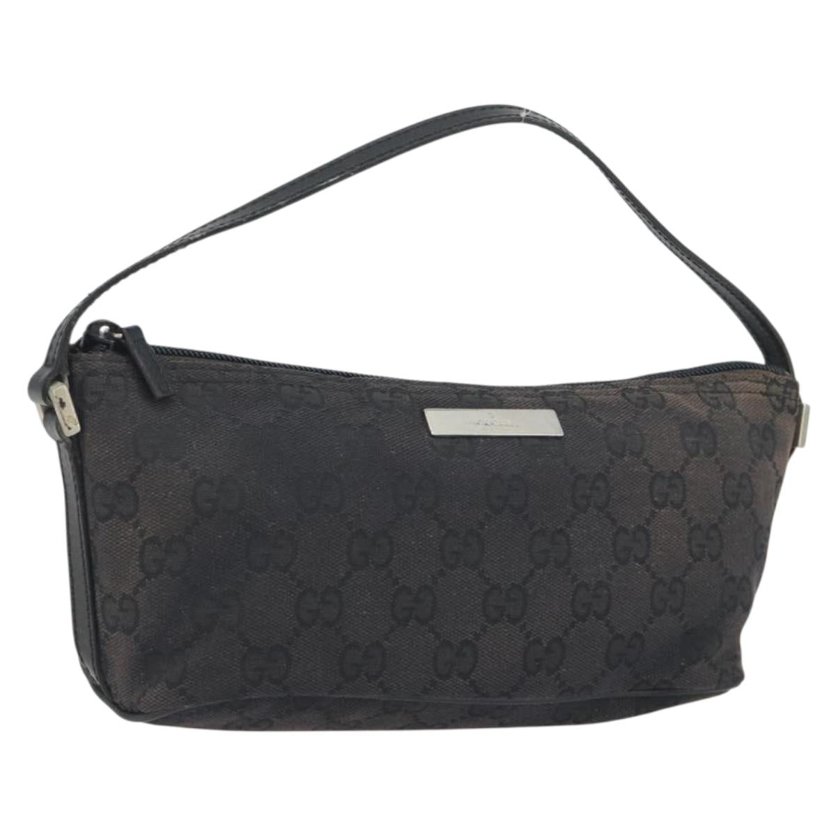 GUCCI GG Canvas Accessory Pouch Black Silver 039.1103 Auth 196141
