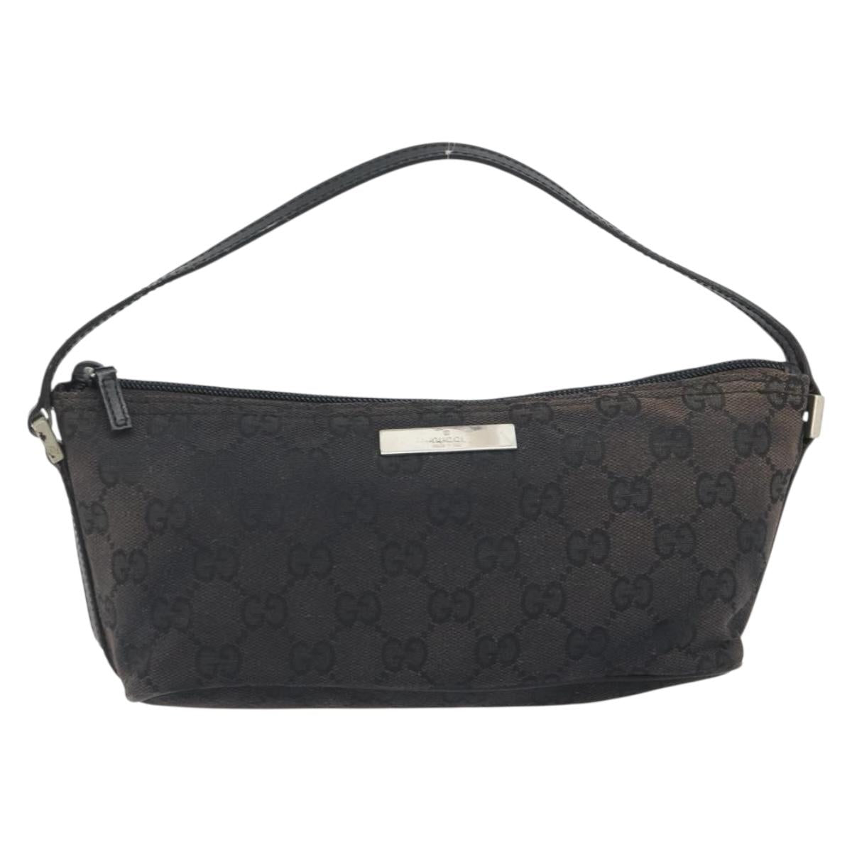 GUCCI GG Canvas Accessory Pouch Black Silver 039.1103 Auth 196141