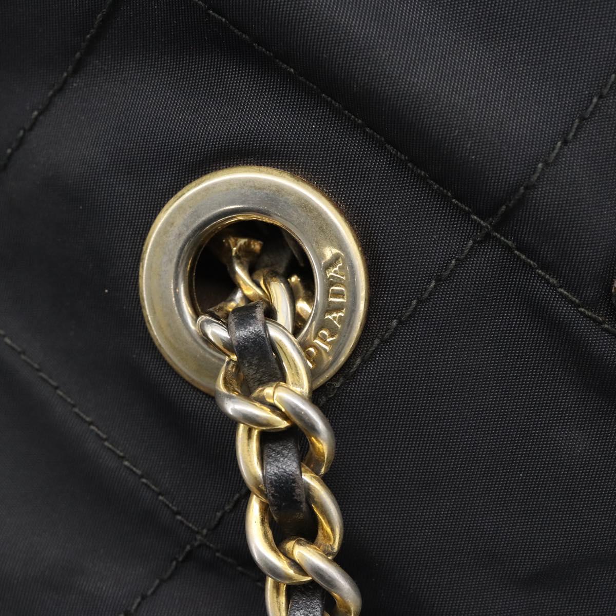 PRADA Chain Shoulder Bag Nylon Black Gold Tone Auth 196142A