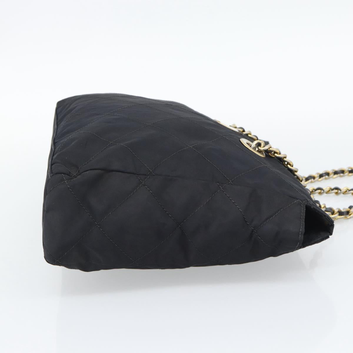 PRADA Chain Shoulder Bag Nylon Black Gold Tone Auth 196142A