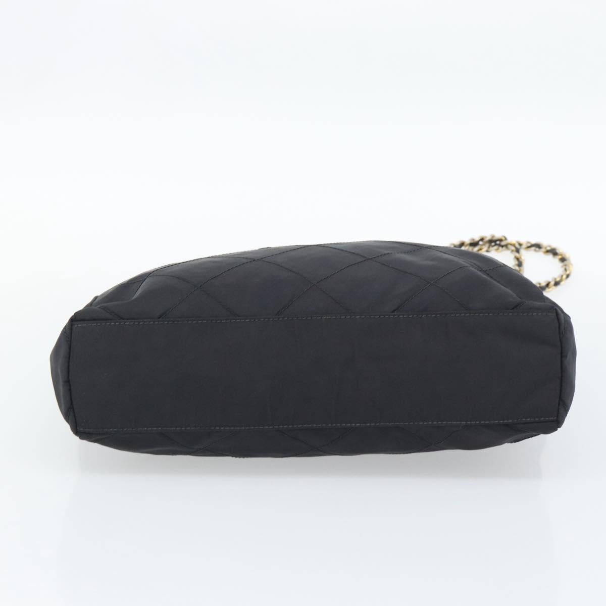 PRADA Chain Shoulder Bag Nylon Black Gold Tone Auth 196142A