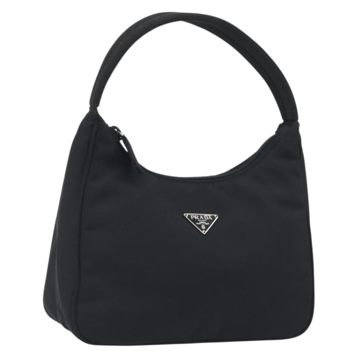 PRADA Hand Bag Nylon Black Silver Auth 196143A