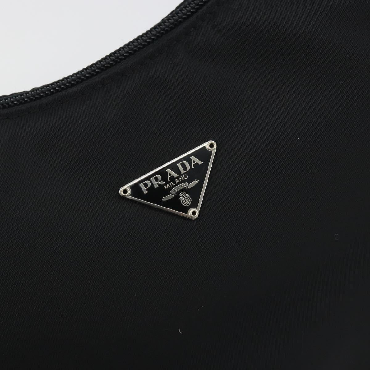 PRADA Hand Bag Nylon Black Silver Auth 196143A