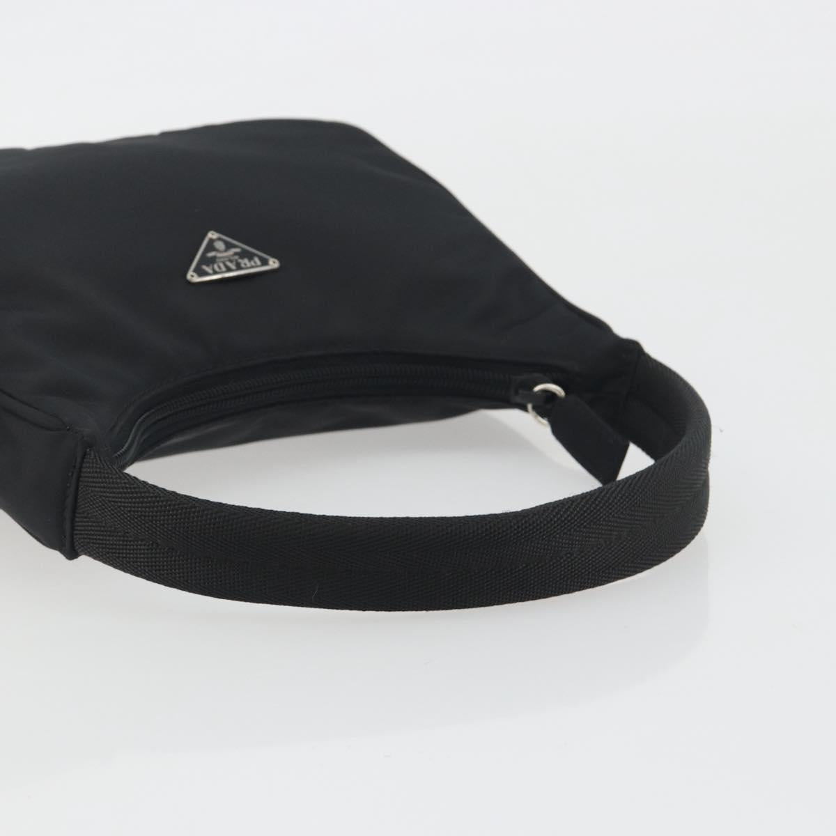 PRADA Hand Bag Nylon Black Silver Auth 196143A