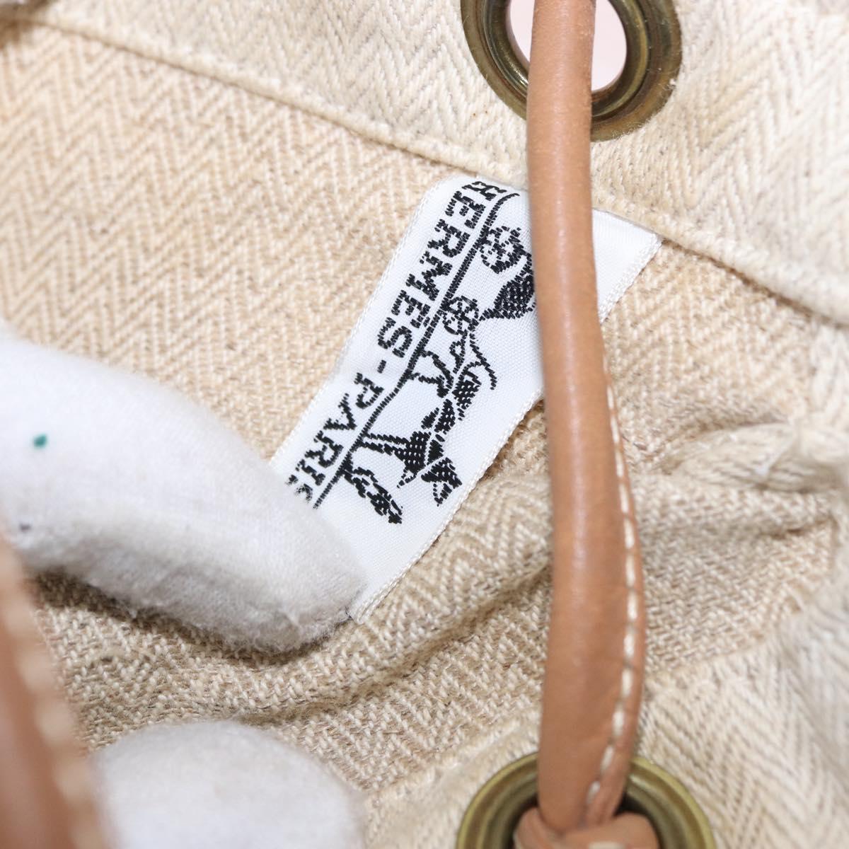 HERMES Arena MM Shoulder Bag Canvas Beige Gold Tone Auth 196144