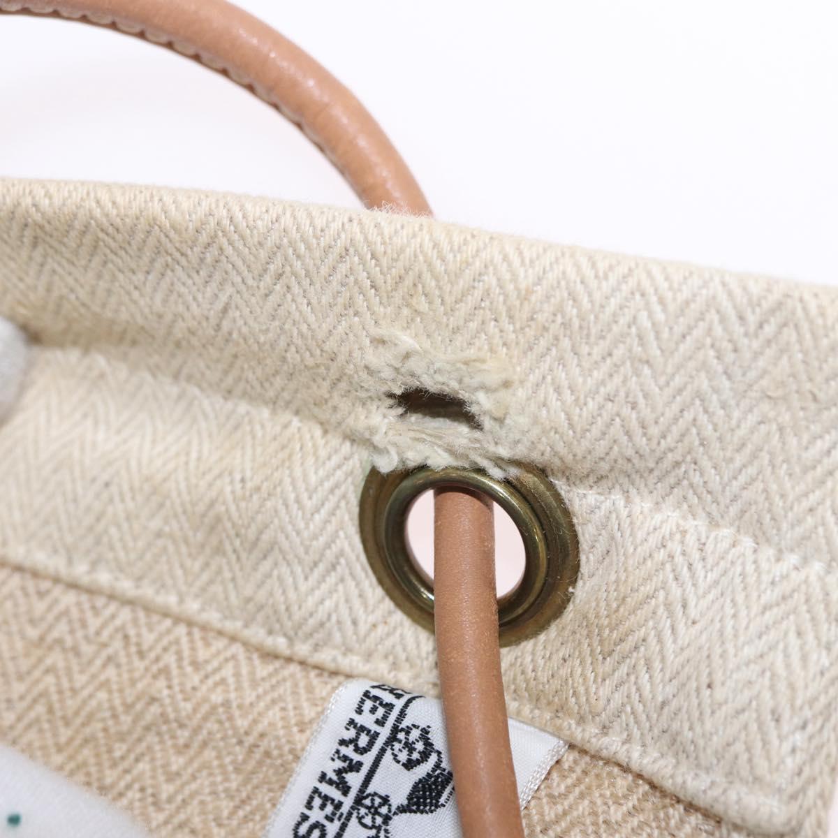 HERMES Arena MM Shoulder Bag Canvas Beige Gold Tone Auth 196144