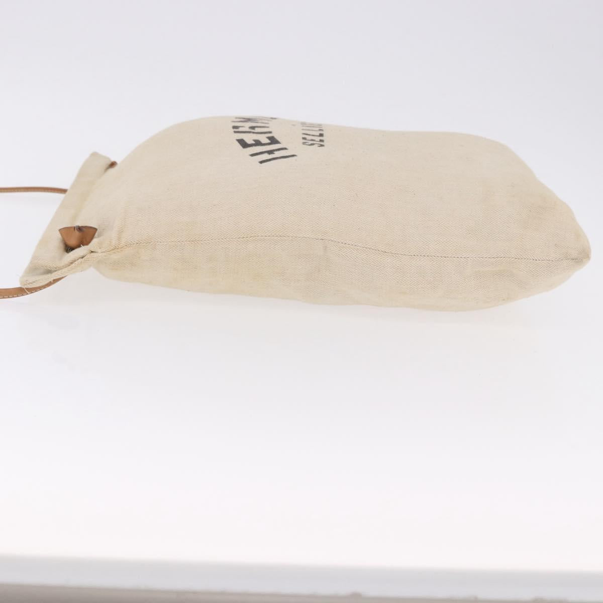 HERMES Arena MM Shoulder Bag Canvas Beige Gold Tone Auth 196144