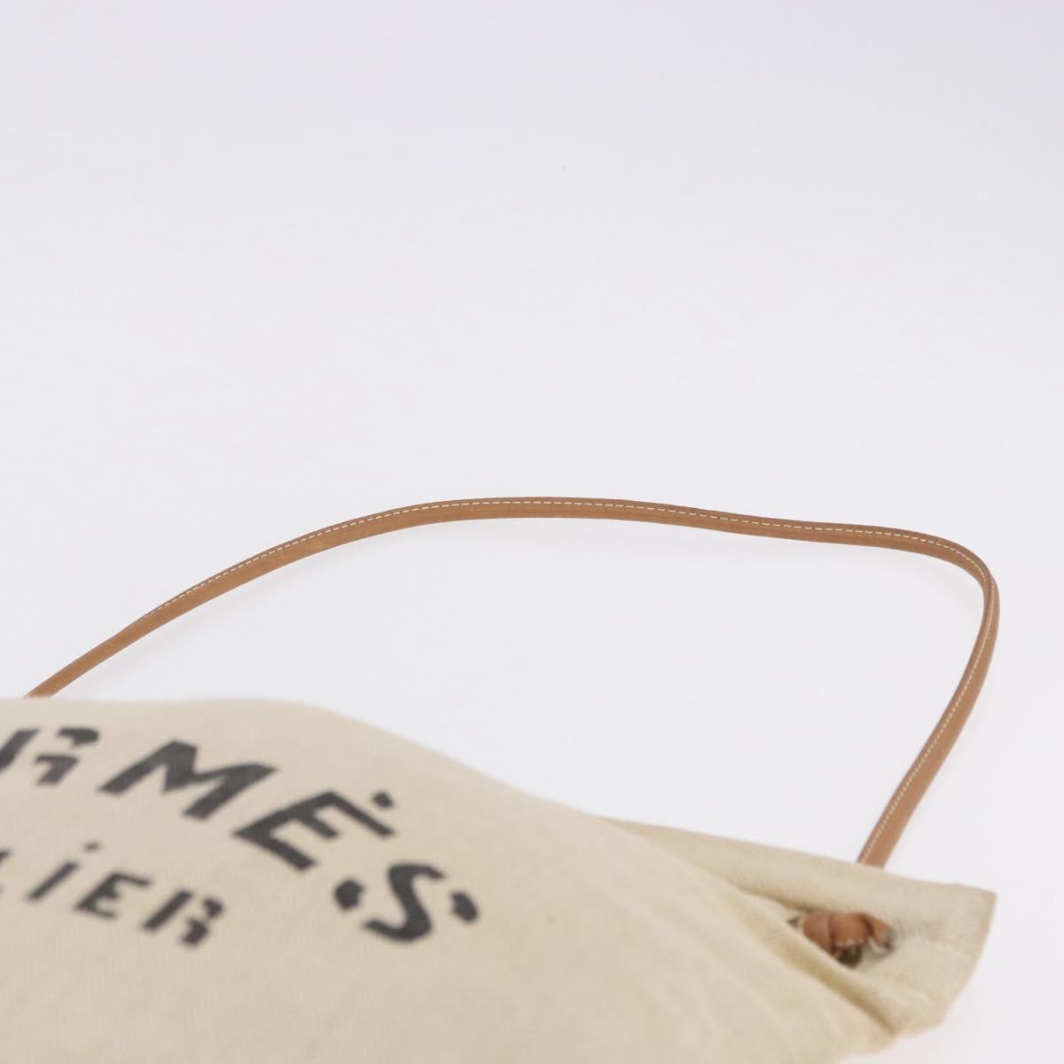 HERMES Arena MM Shoulder Bag Canvas Beige Gold Tone Auth 196144