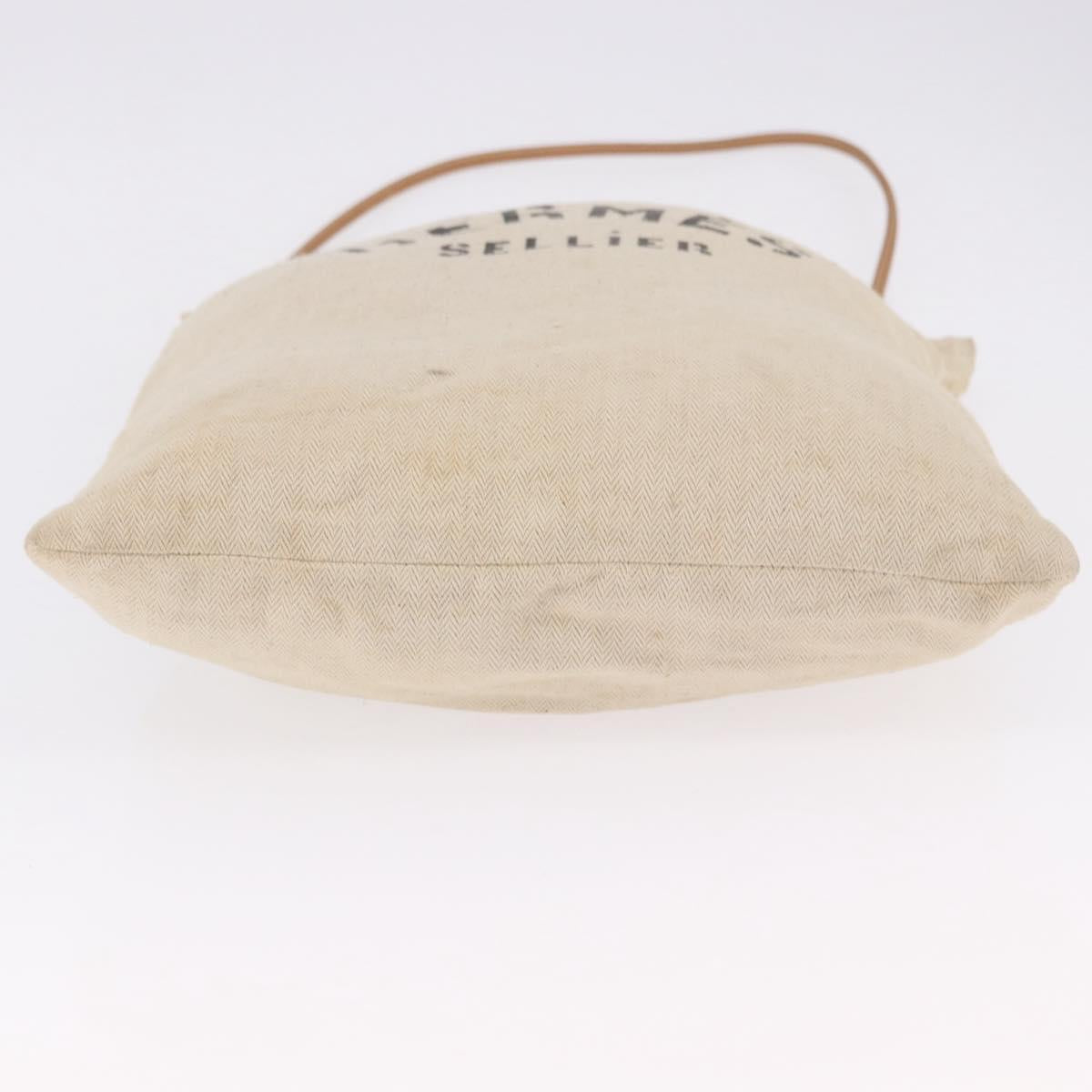 HERMES Arena MM Shoulder Bag Canvas Beige Gold Tone Auth 196144