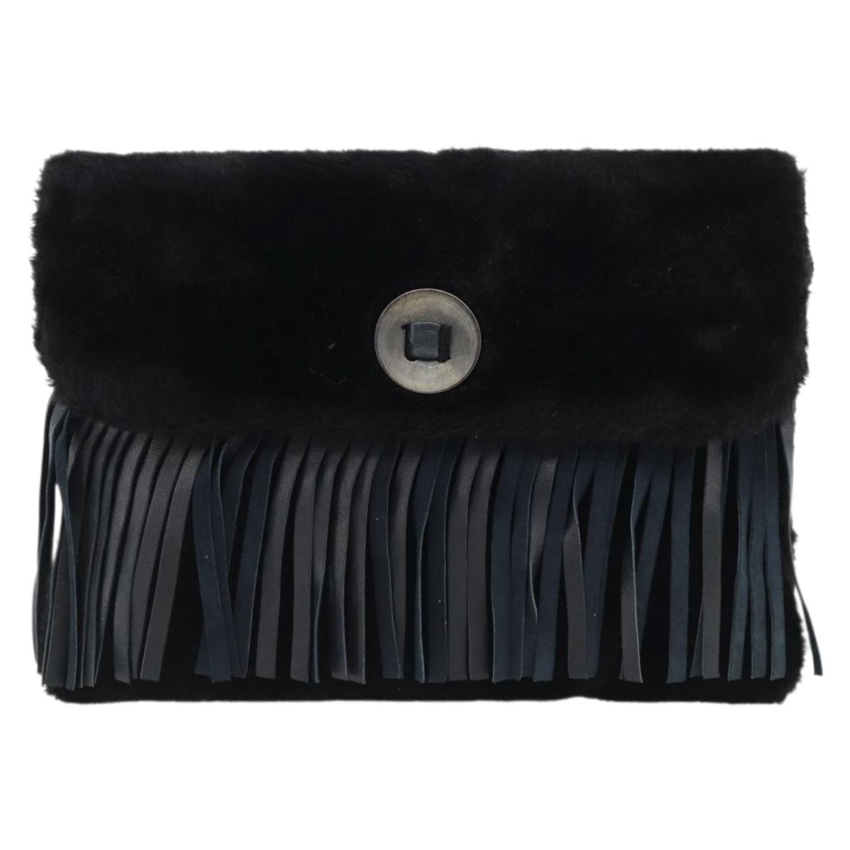 SAINT LAURENT Shoulder Bag Fur Black Auth 196145A