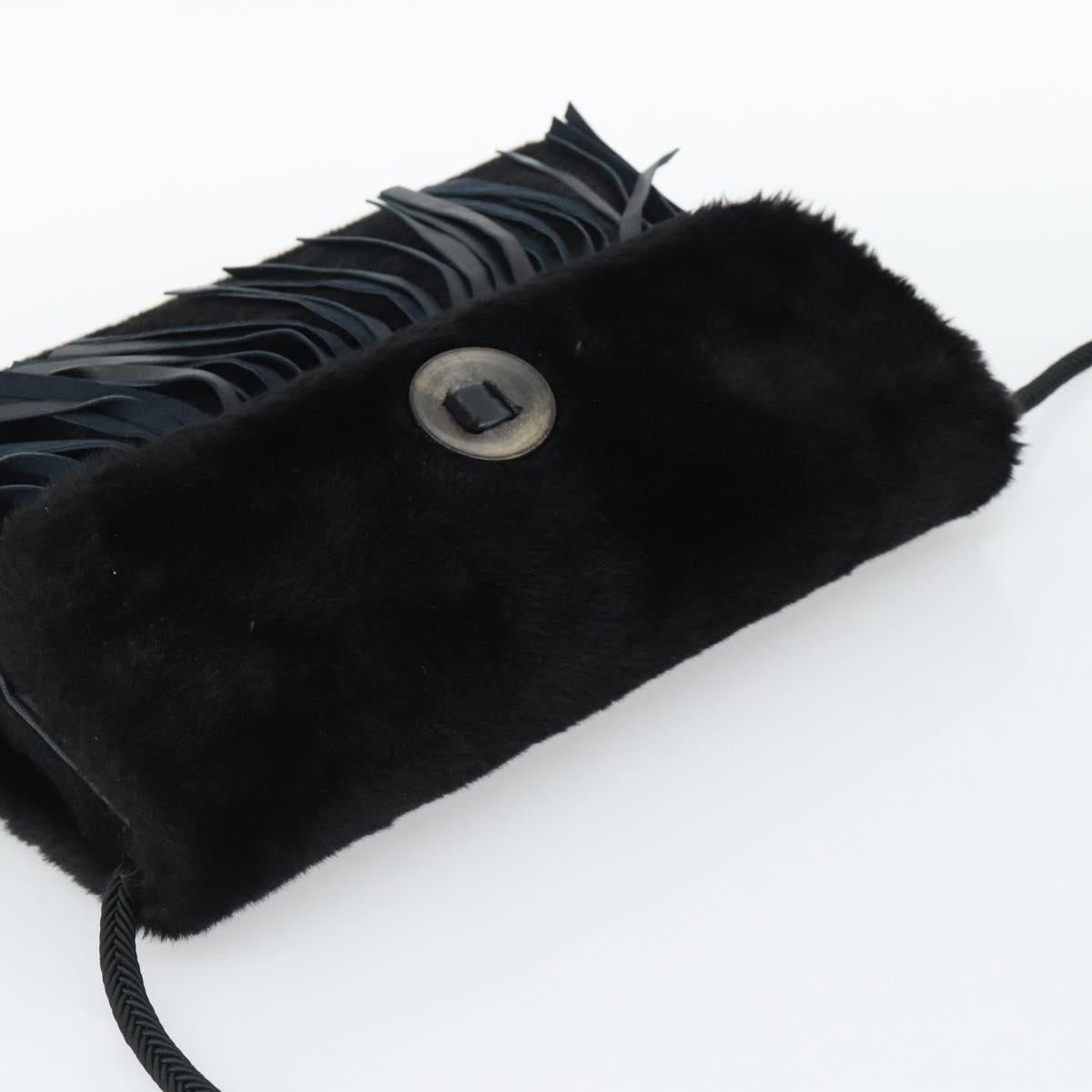 SAINT LAURENT Shoulder Bag Fur Black Auth 196145A