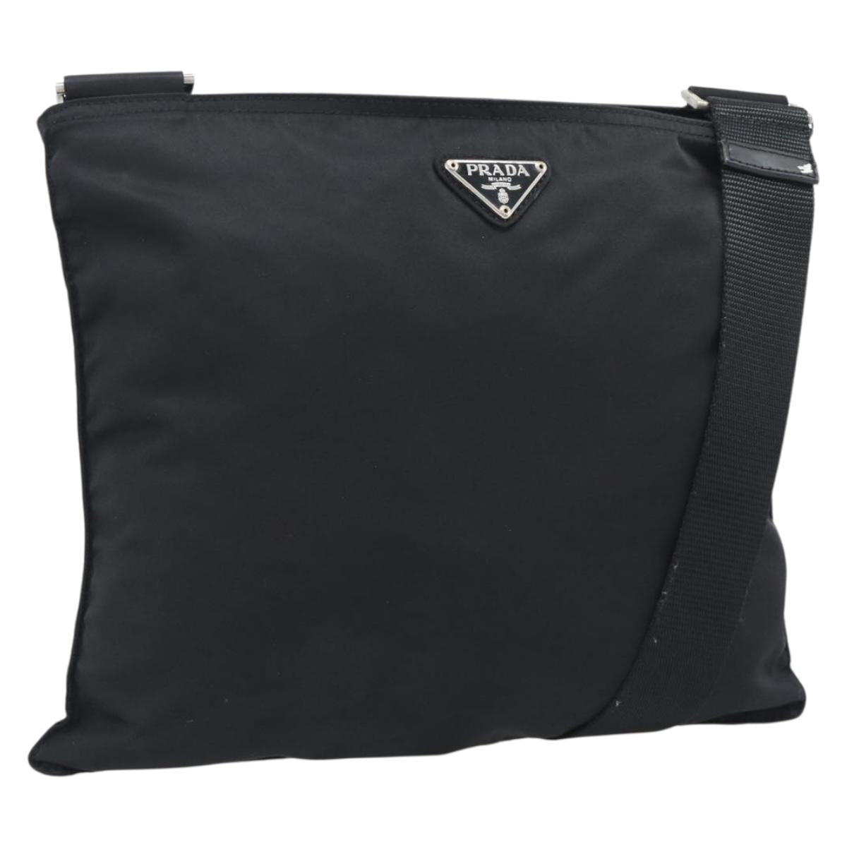 PRADA Shoulder Bag Nylon Black Silver Auth 196146A