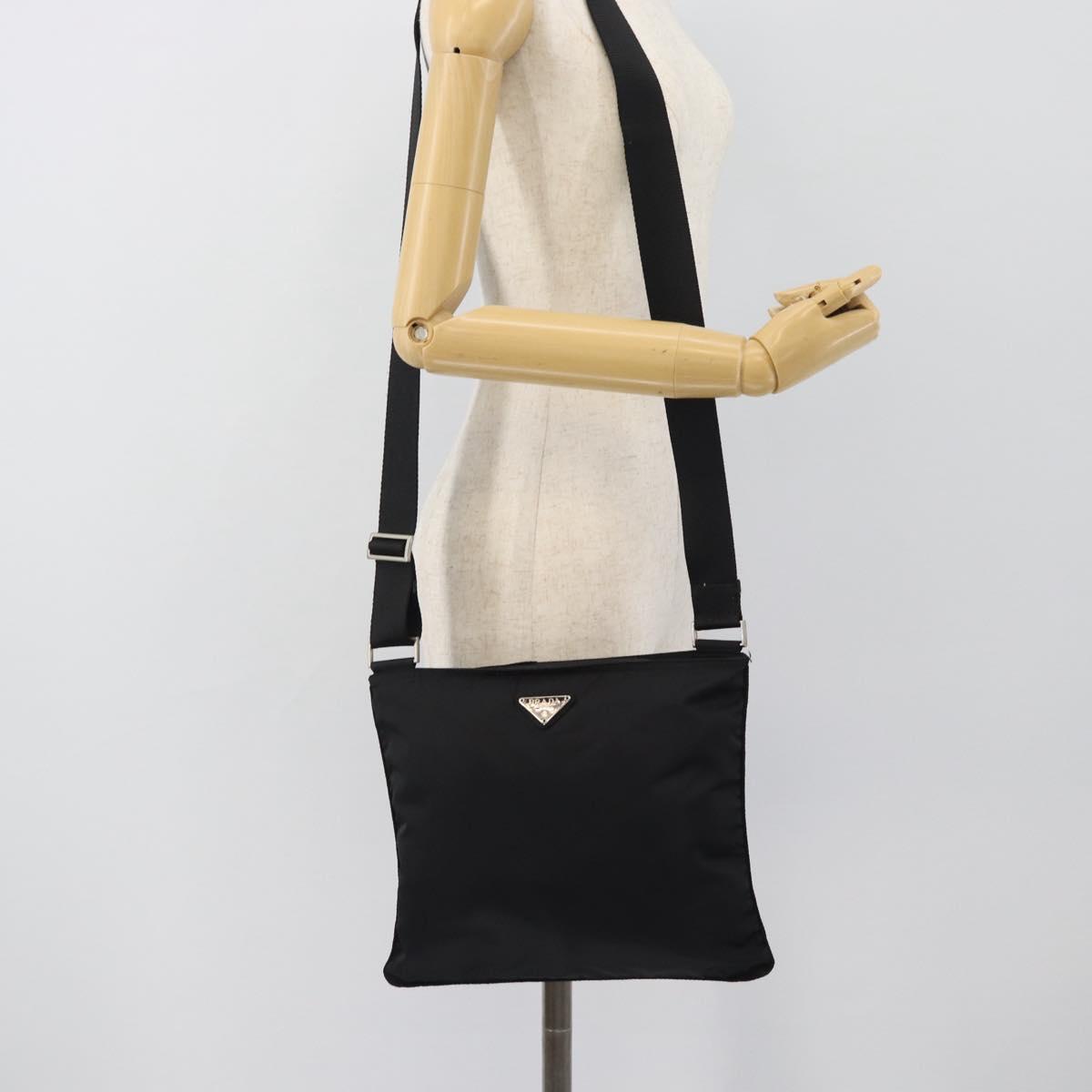 PRADA Shoulder Bag Nylon Black Silver Auth 196146A
