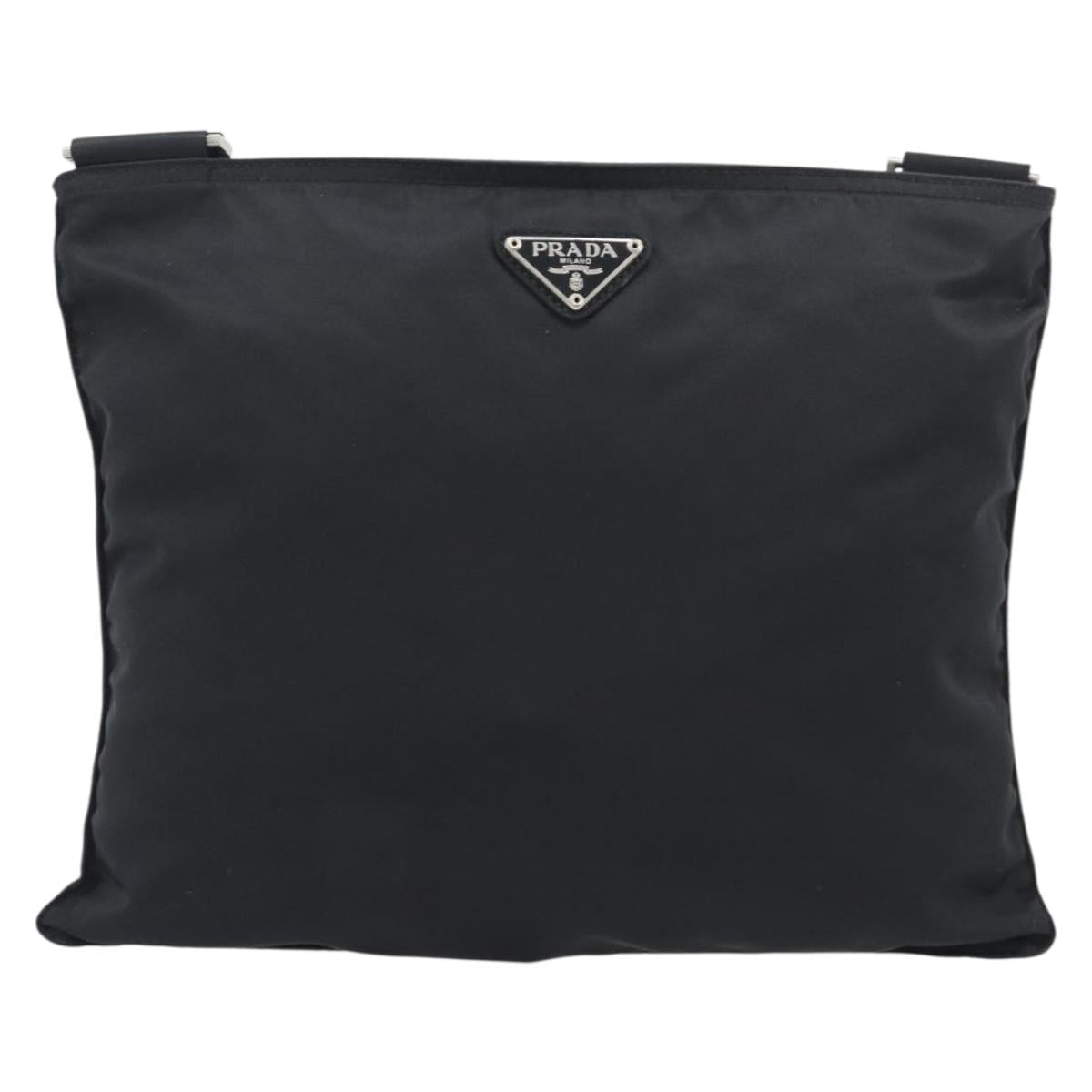 PRADA Shoulder Bag Nylon Black Silver Auth 196146A