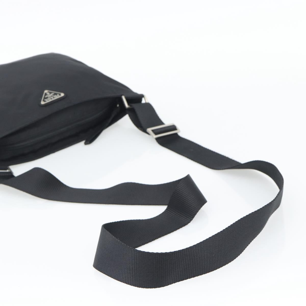 PRADA Shoulder Bag Nylon Black Silver Auth 196146A