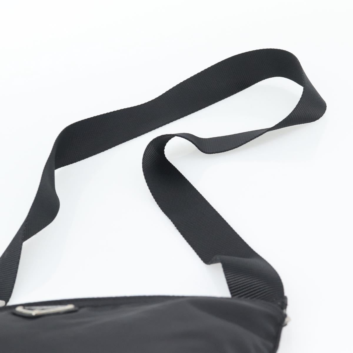 PRADA Shoulder Bag Nylon Black Silver Auth 196146A