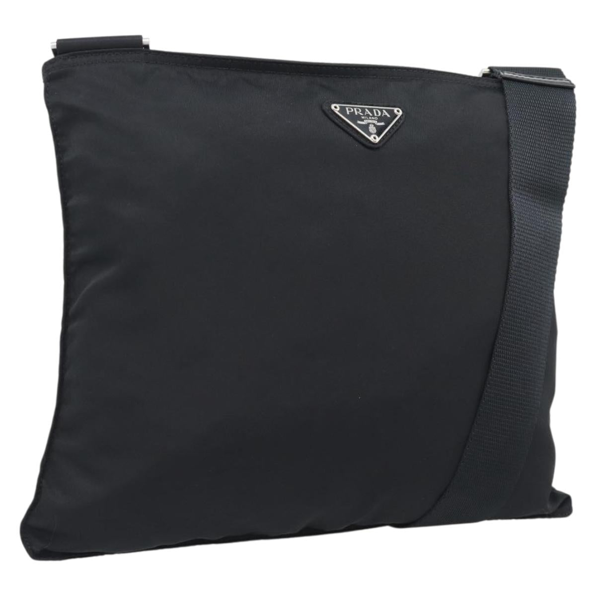 PRADA Shoulder Bag Nylon Black Silver Auth 196147A