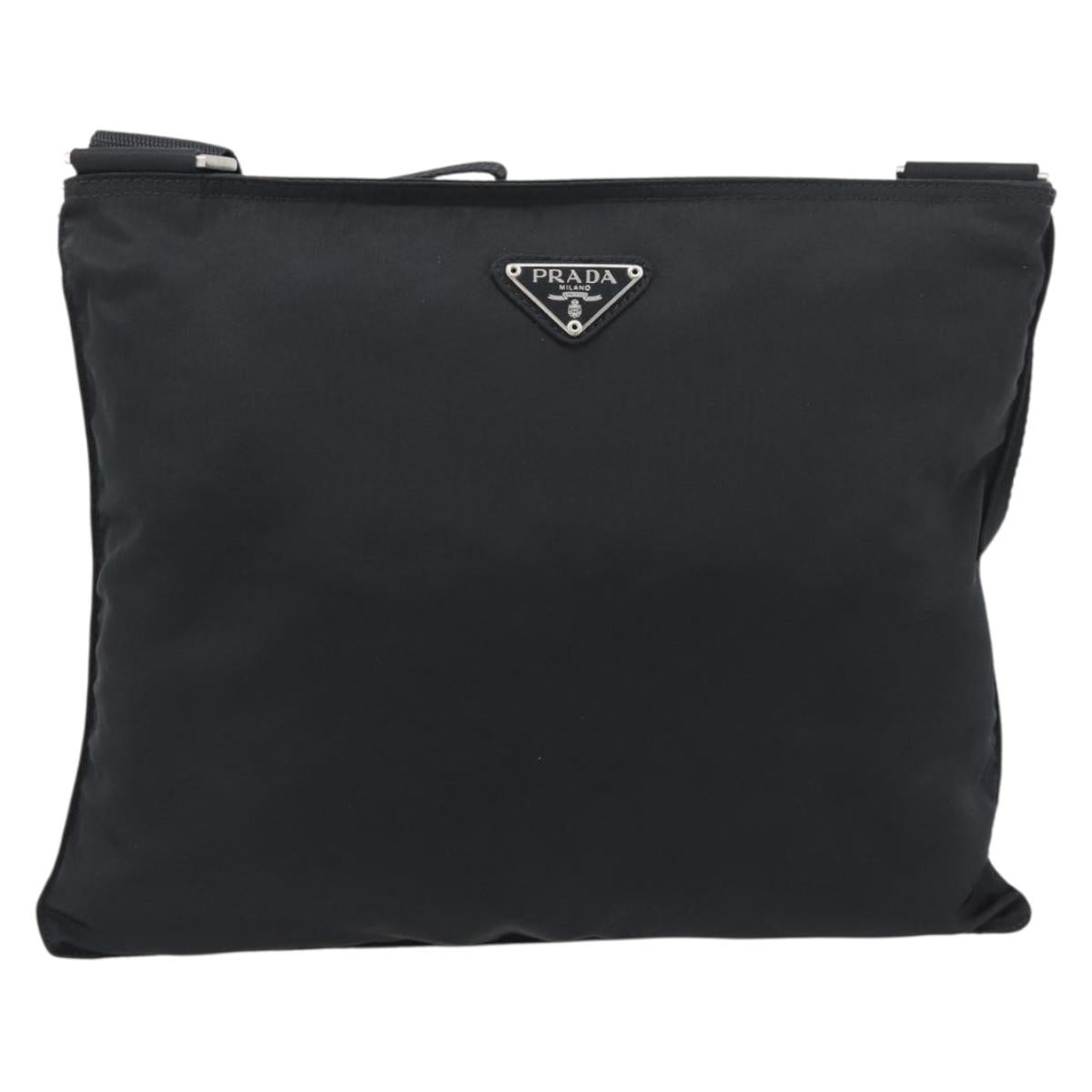 PRADA Shoulder Bag Nylon Black Silver Auth 196147A