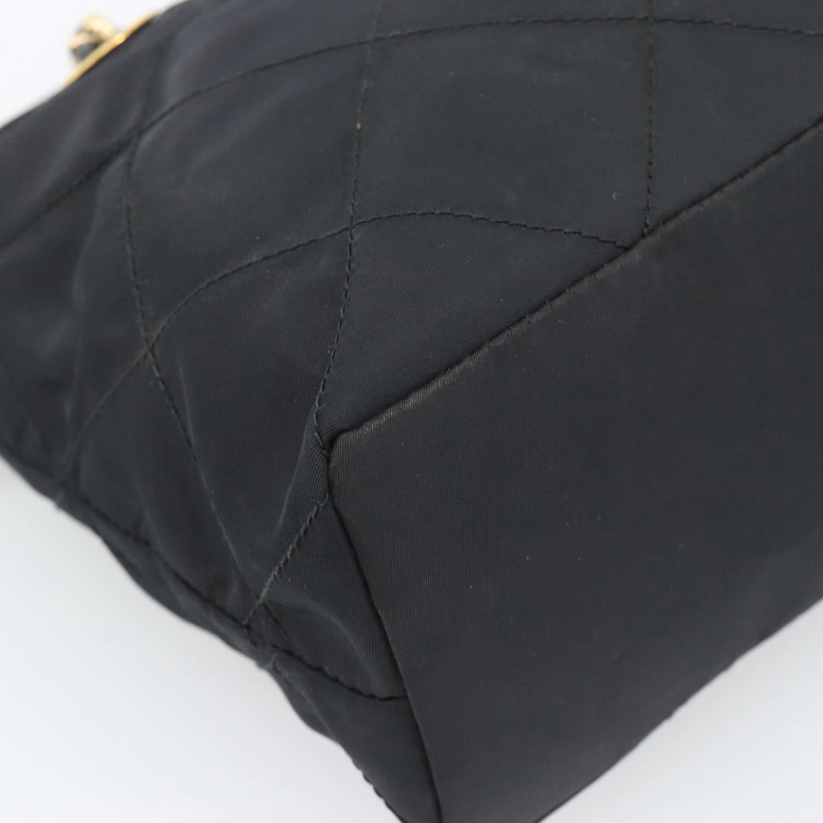 PRADA Chain Shoulder Bag Nylon Black Gold Tone Auth 196148A