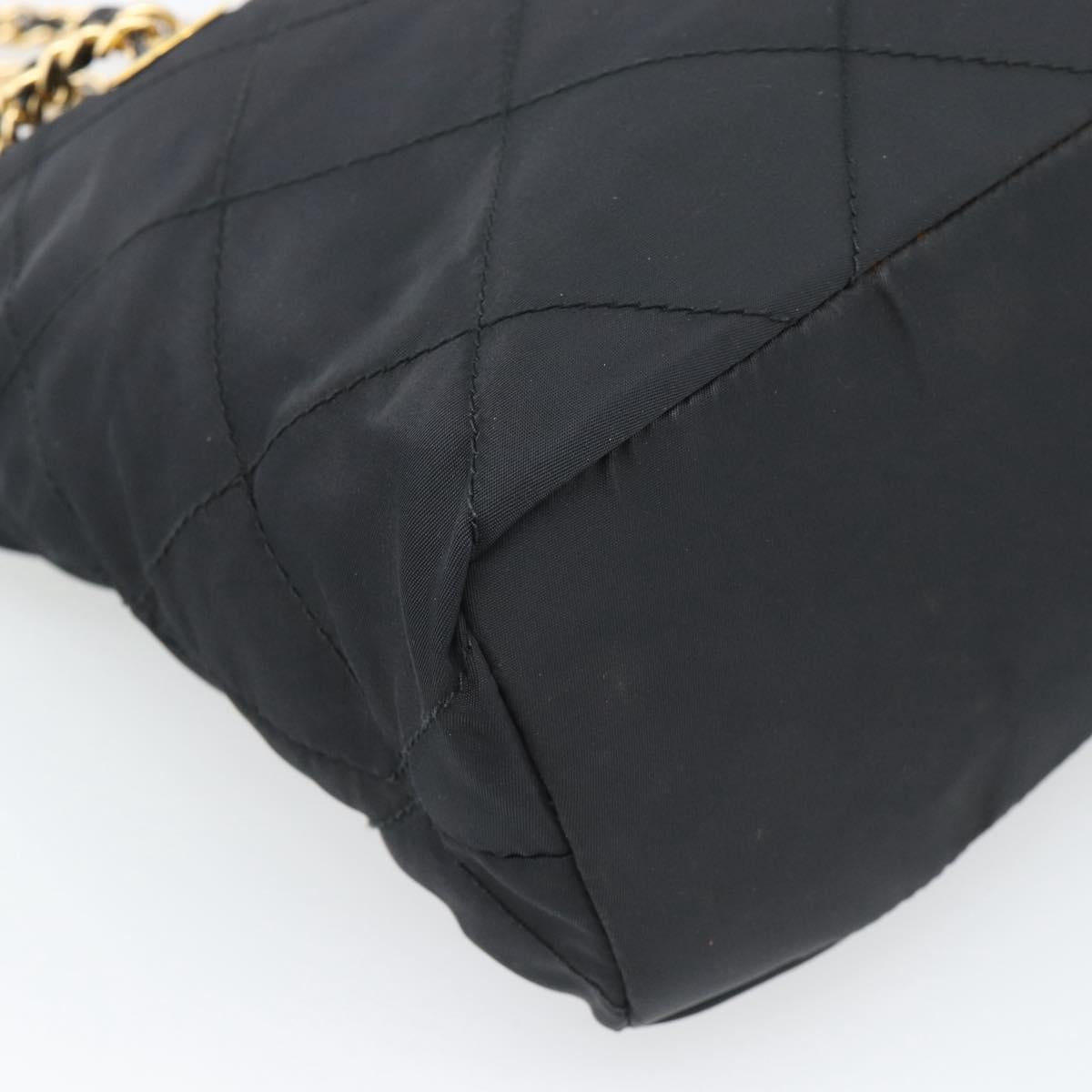 PRADA Chain Shoulder Bag Nylon Black Gold Tone Auth 196148A