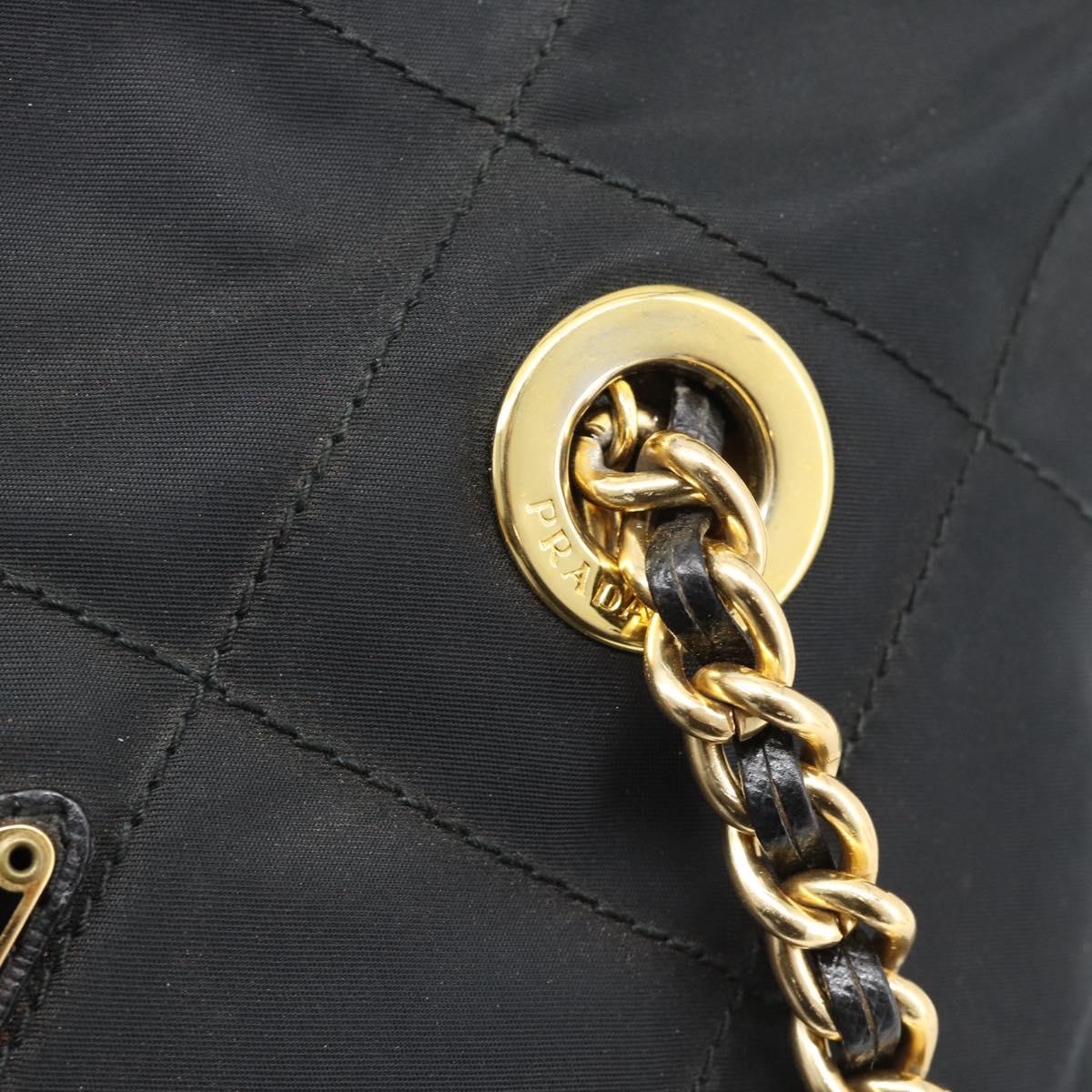 PRADA Chain Shoulder Bag Nylon Black Gold Tone Auth 196148A