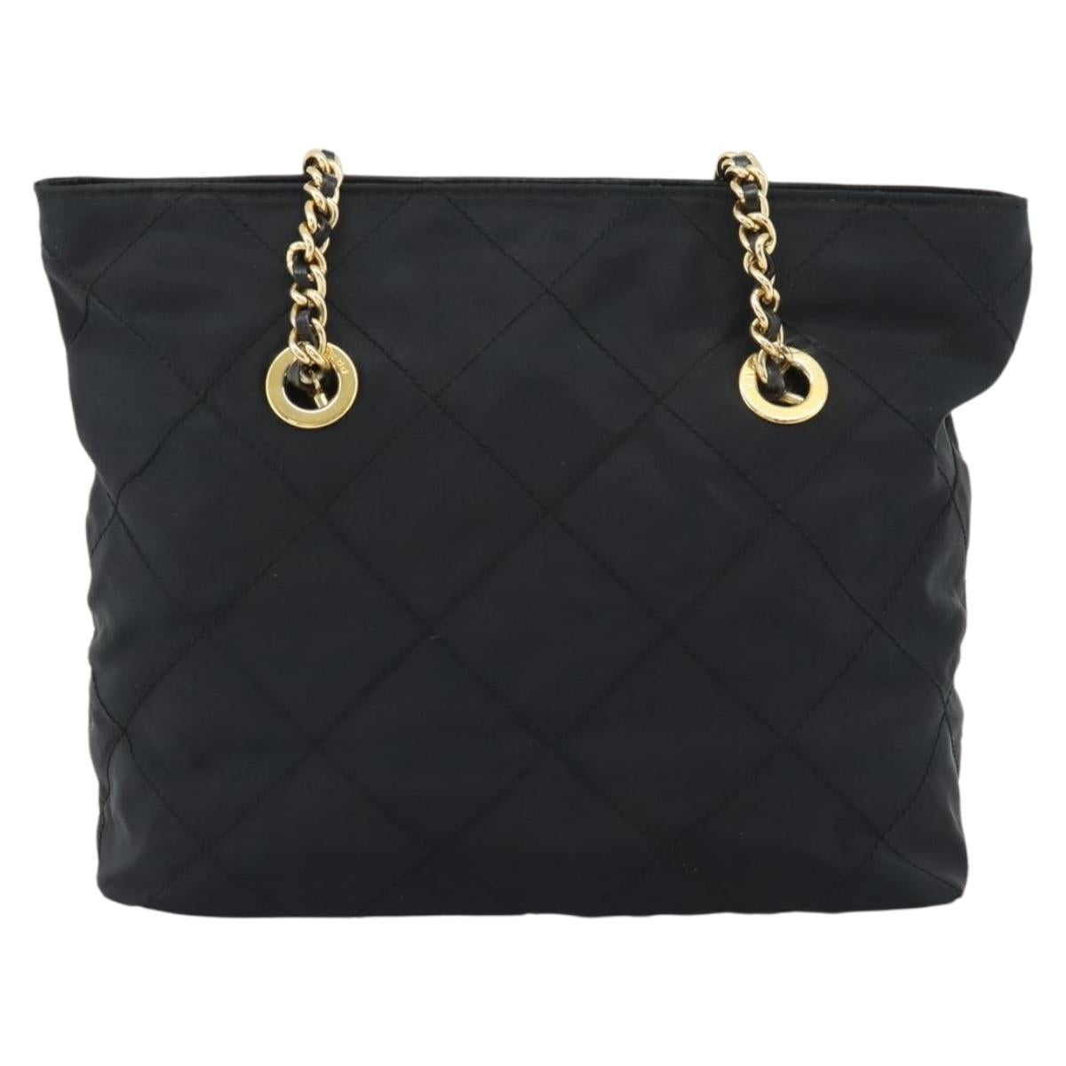 PRADA Chain Shoulder Bag Nylon Black Gold Tone Auth 196148A
