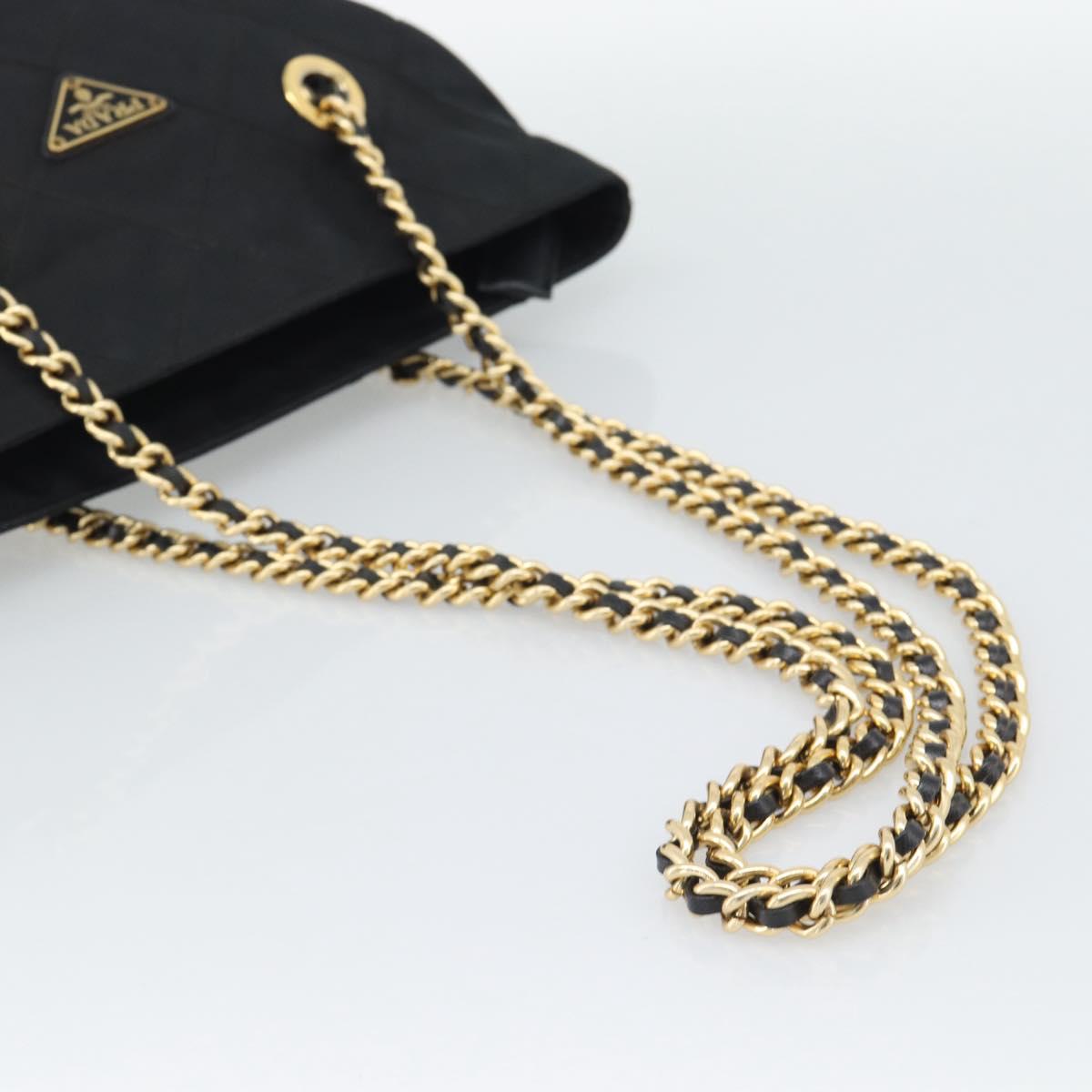 PRADA Chain Shoulder Bag Nylon Black Gold Tone Auth 196148A