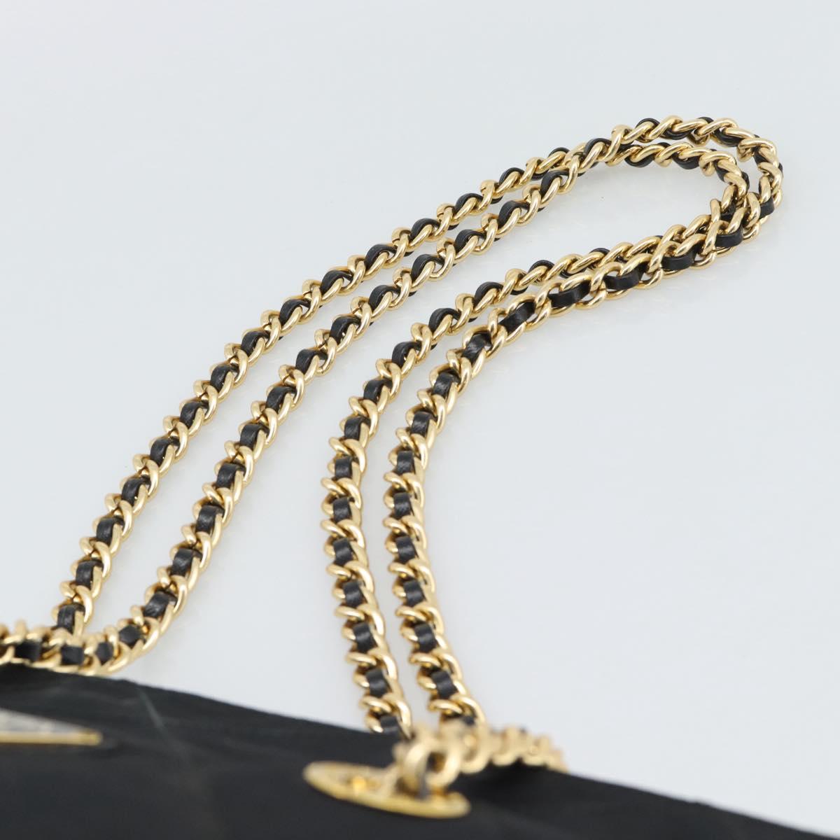 PRADA Chain Shoulder Bag Nylon Black Gold Tone Auth 196148A