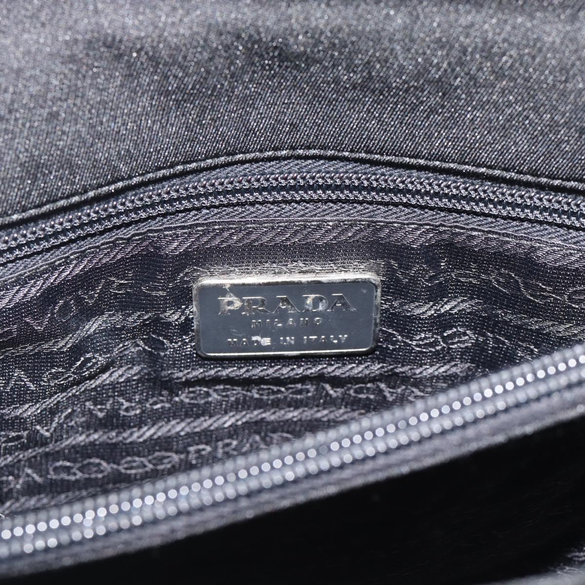 PRADA Hand Bag Patent Black Silver Auth 196149A
