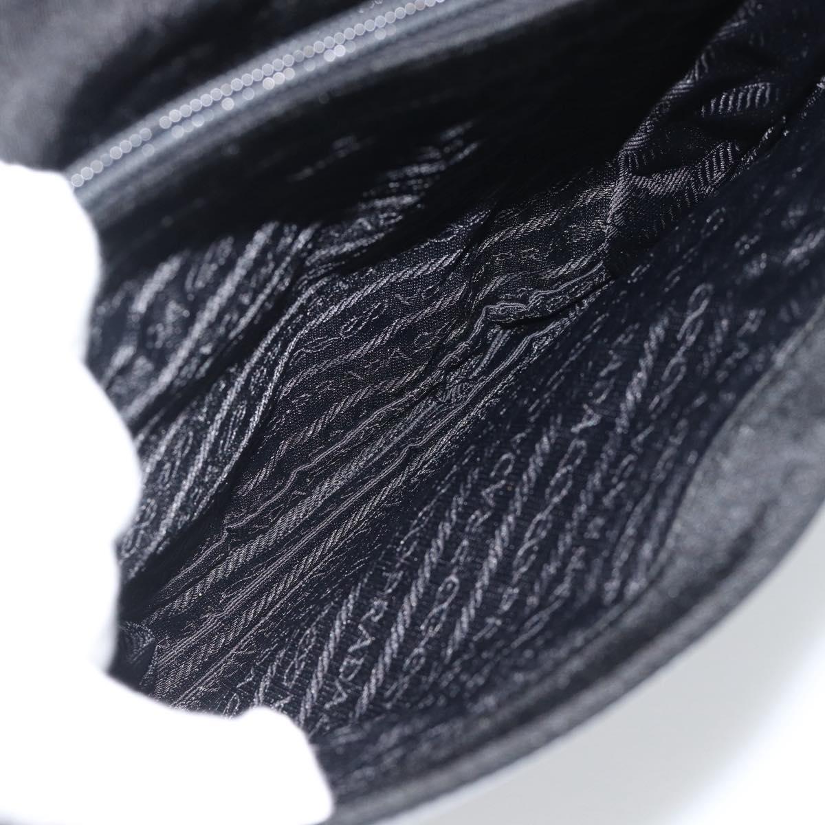 PRADA Hand Bag Patent Black Silver Auth 196149A