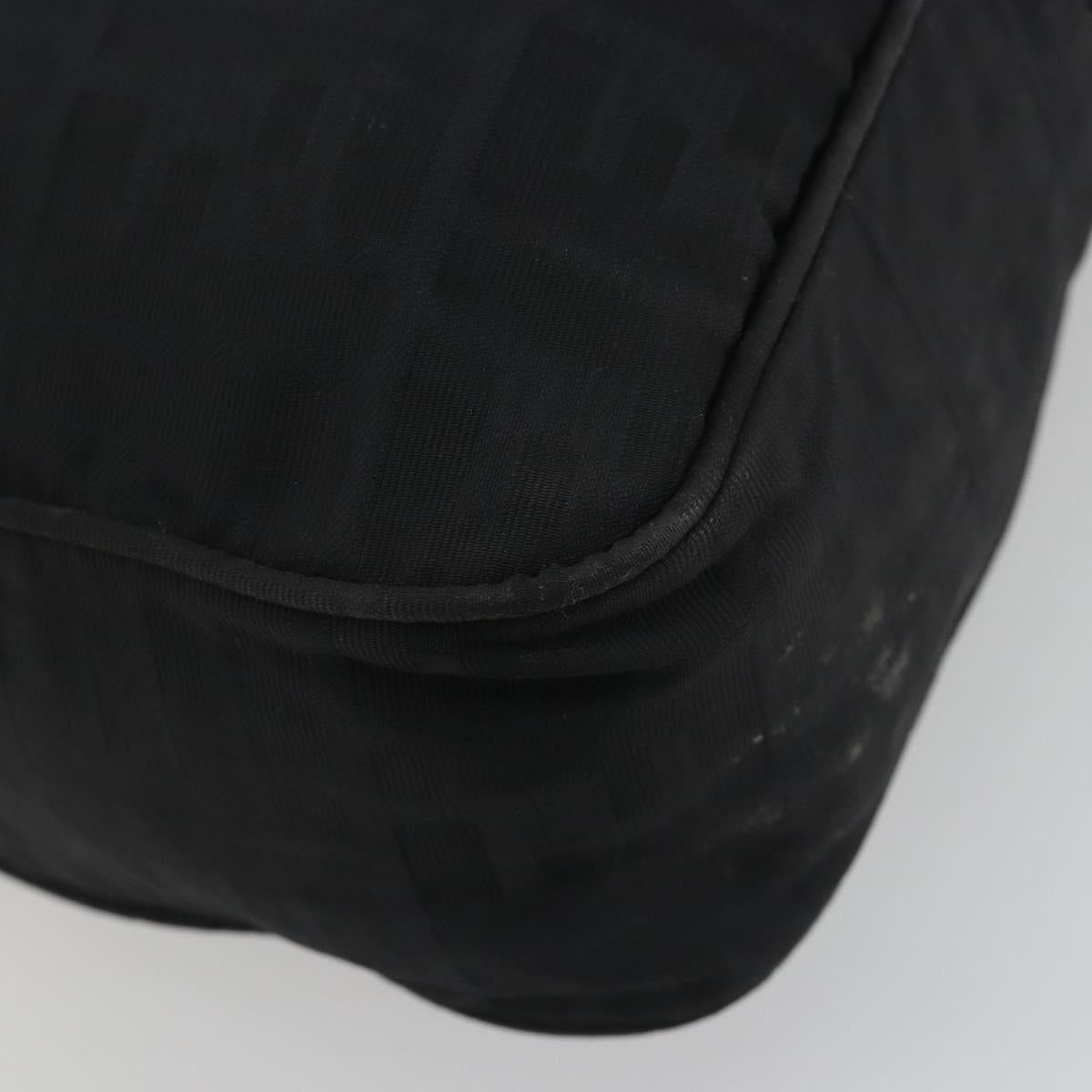 FENDI Zucca Canvas Shoulder Bag Black Silver Auth 196150