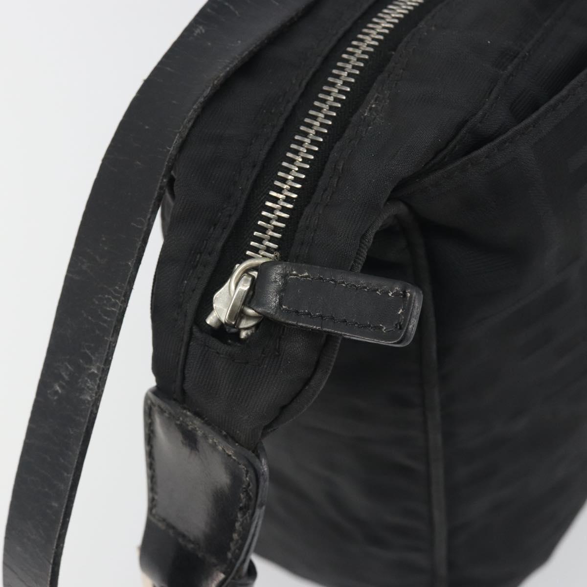 FENDI Zucca Canvas Shoulder Bag Black Silver Auth 196150