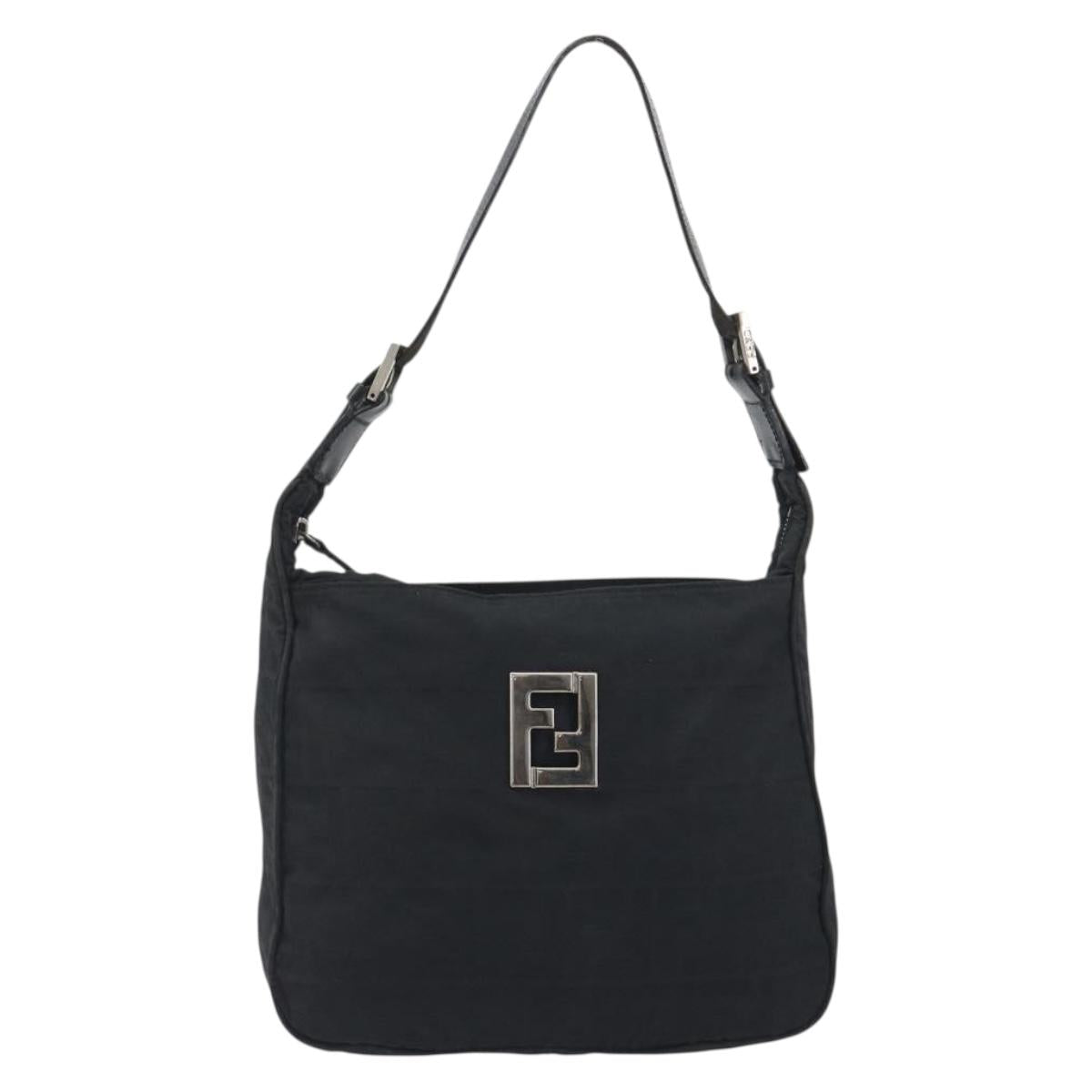 FENDI Zucca Canvas Shoulder Bag Black Silver Auth 196150