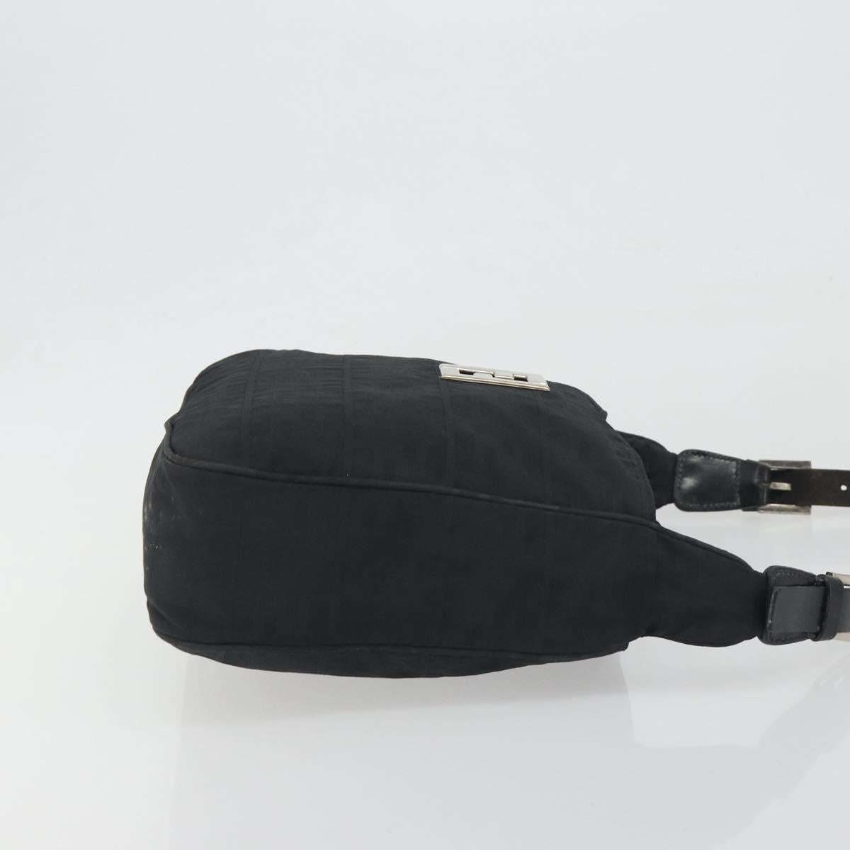 FENDI Zucca Canvas Shoulder Bag Black Silver Auth 196150