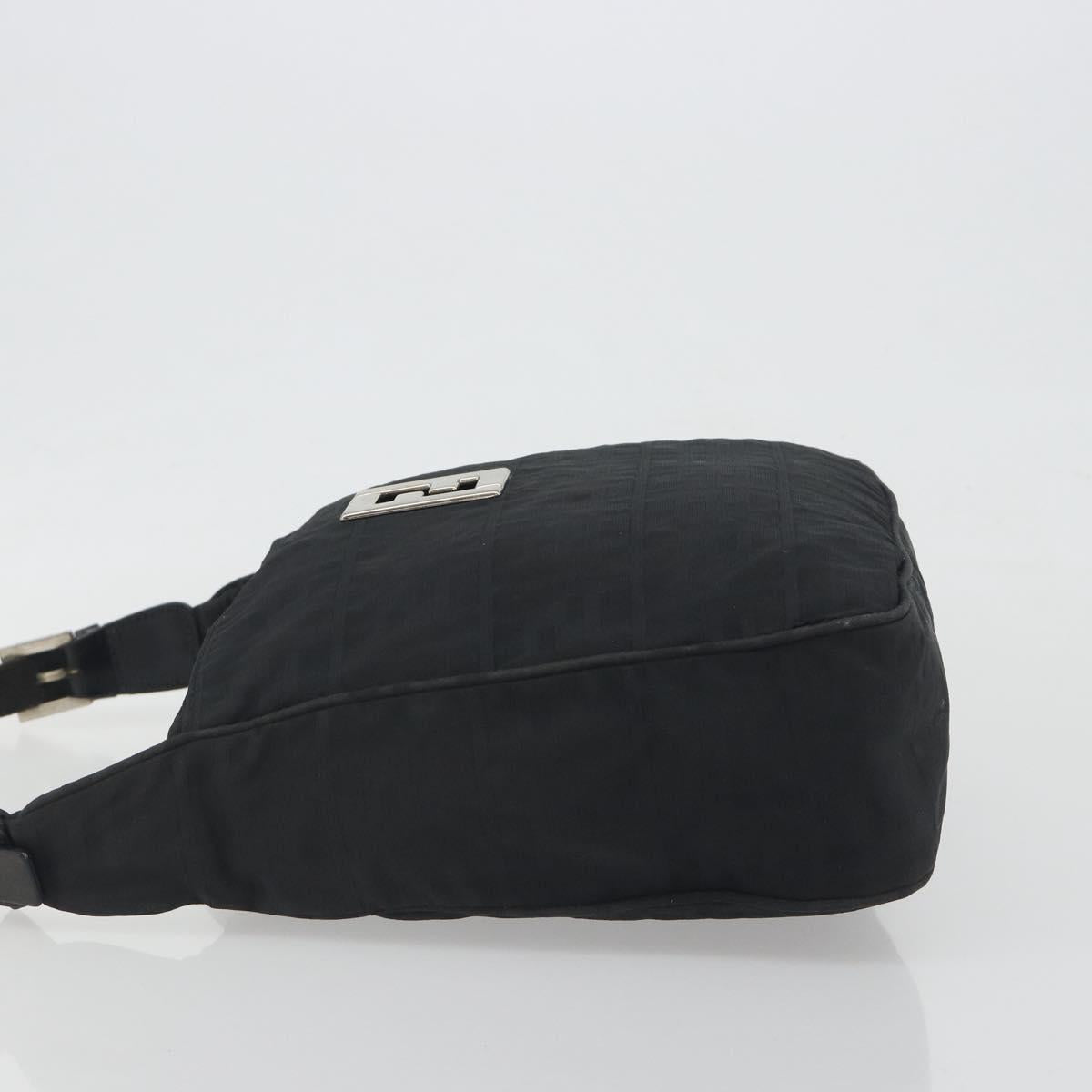 FENDI Zucca Canvas Shoulder Bag Black Silver Auth 196150