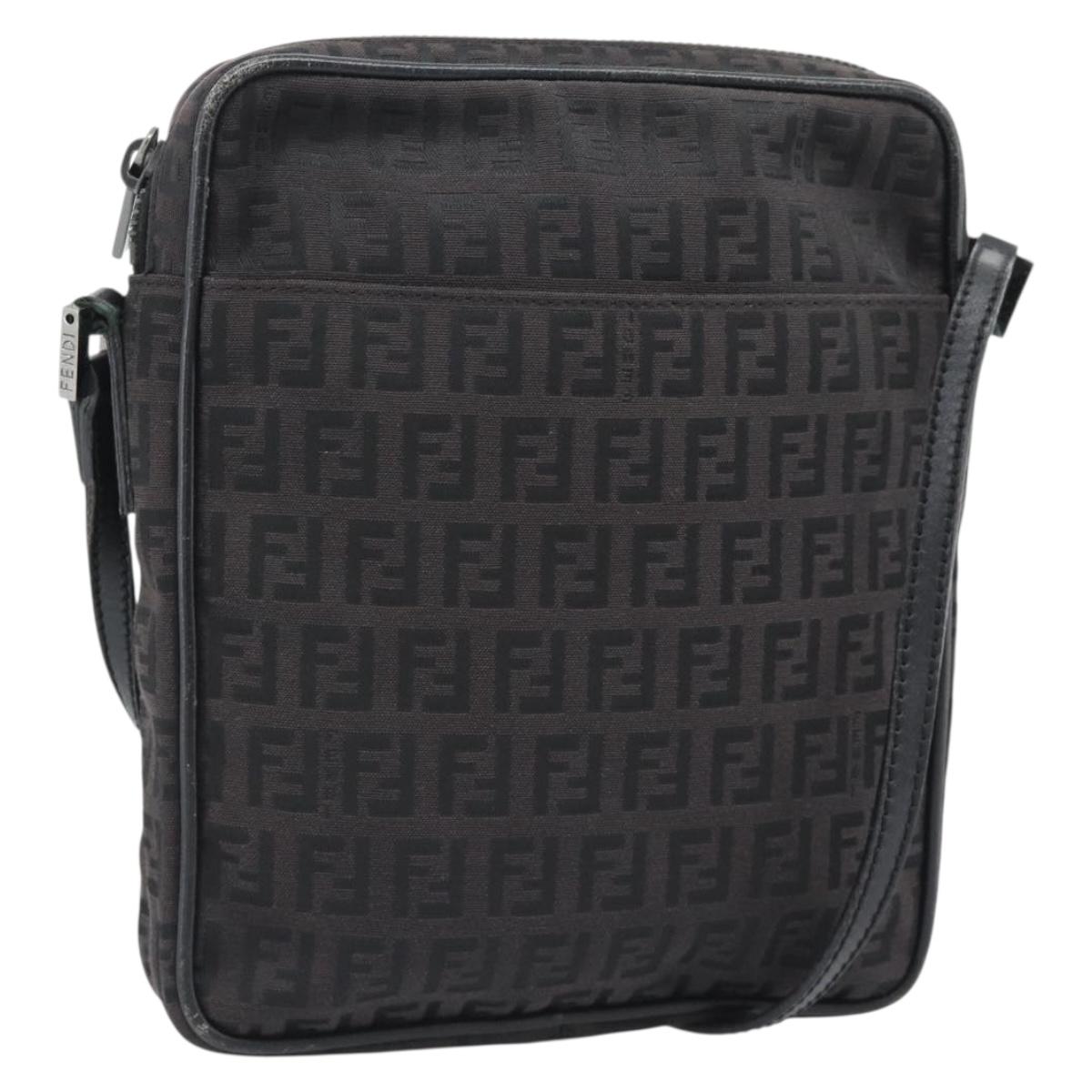 FENDI Zucchino Canvas Shoulder Bag Black Silver 8BT053 Auth 196151