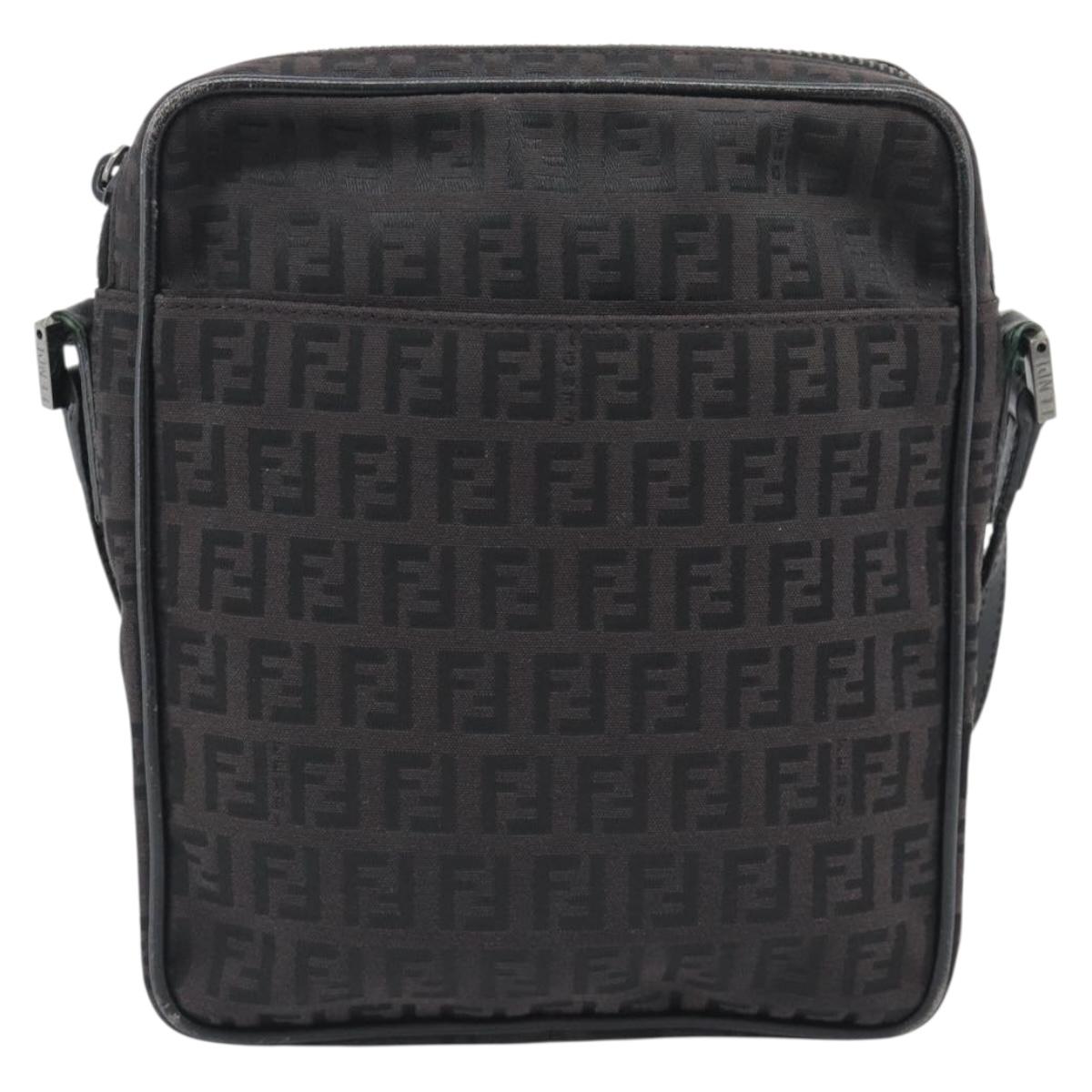 FENDI Zucchino Canvas Shoulder Bag Black Silver 8BT053 Auth 196151