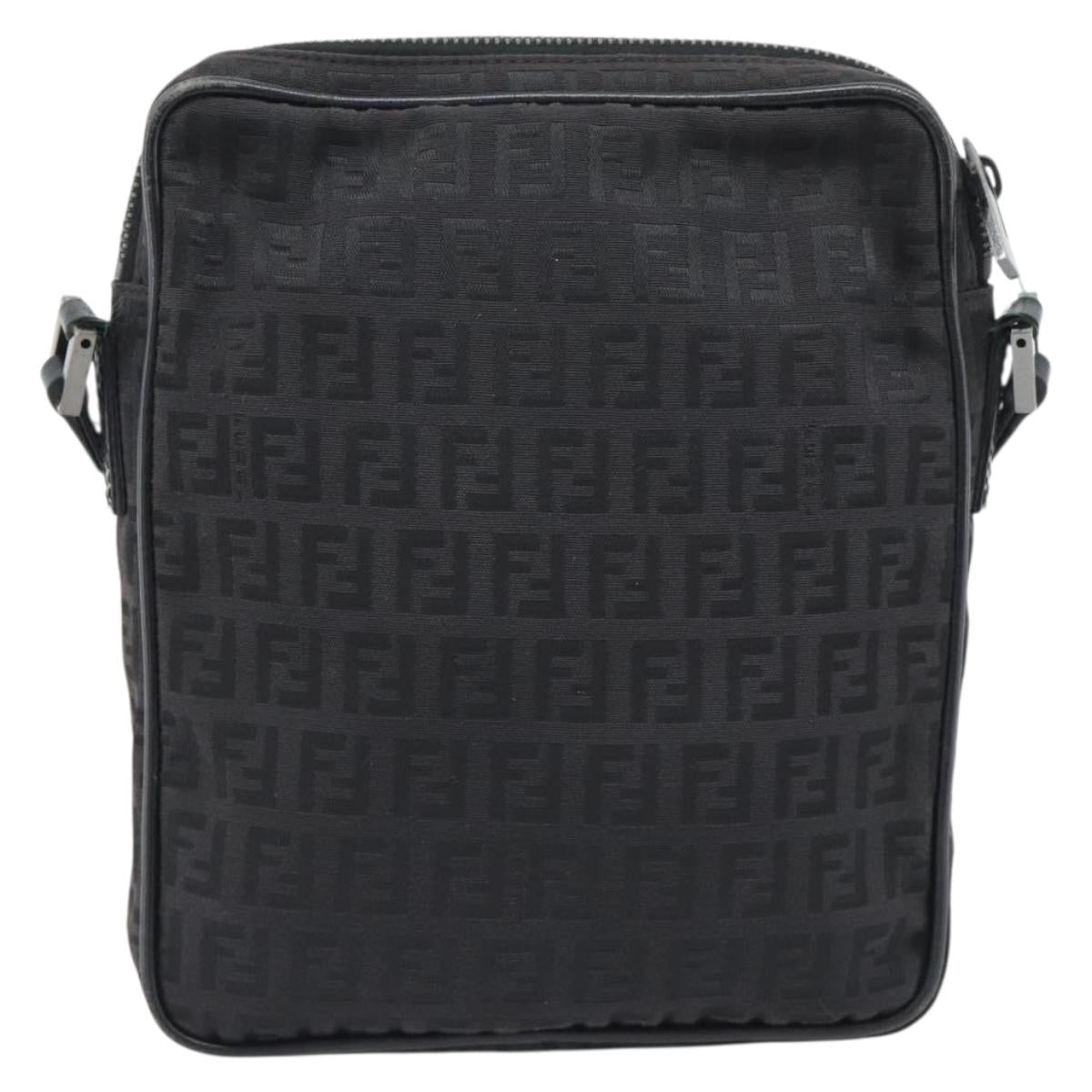 FENDI Zucchino Canvas Shoulder Bag Black Silver 8BT053 Auth 196151