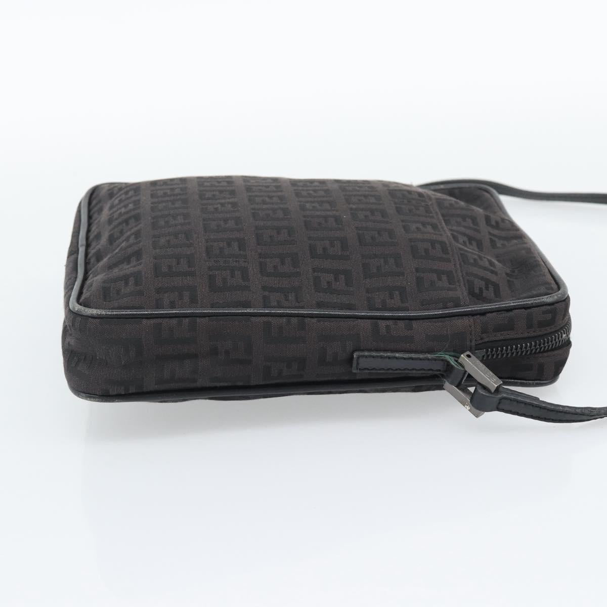 FENDI Zucchino Canvas Shoulder Bag Black Silver 8BT053 Auth 196151