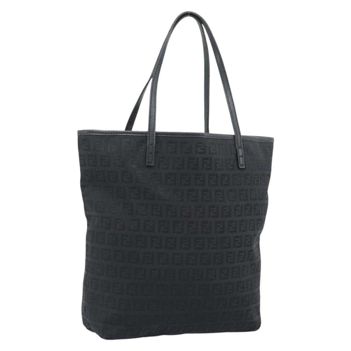 FENDI Zucchino Canvas Tote Bag Black 8BH074 Auth 196152