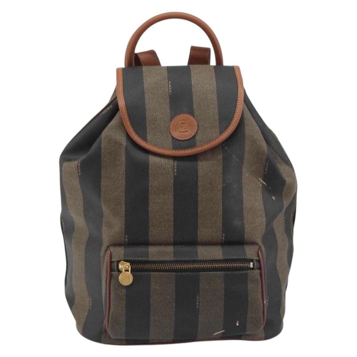 FENDI Pecan Backpack PVC Leather Brown Gold Tone Auth 196153