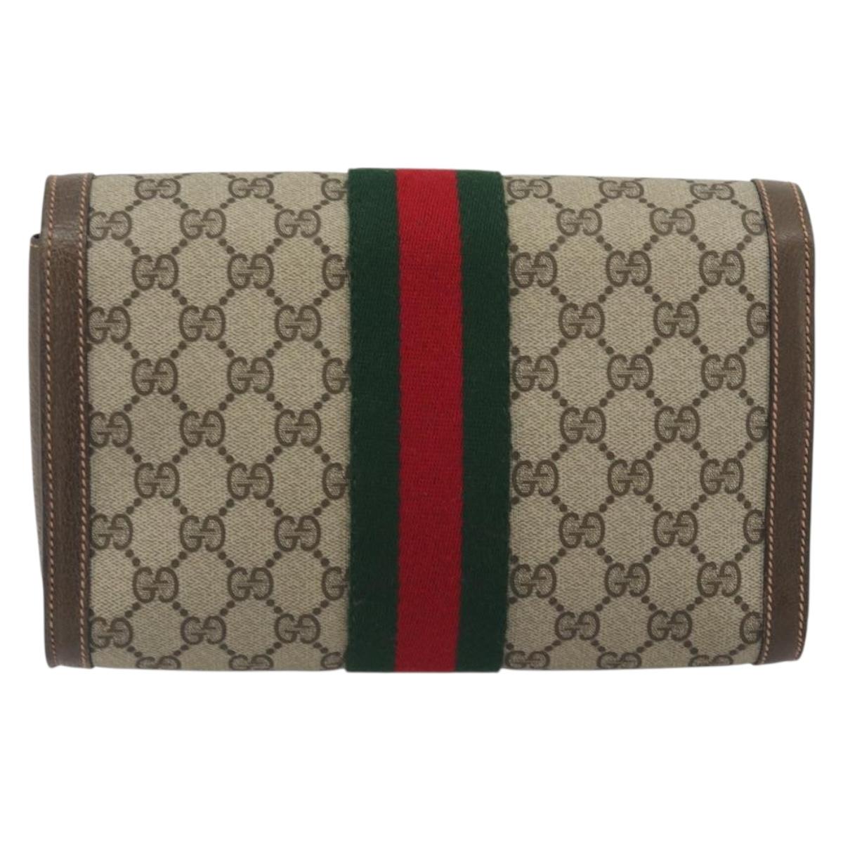 GUCCI GG Supreme Web Sherry Line Clutch Bag PVC Beige Gold 83.01.006 Auth 196154
