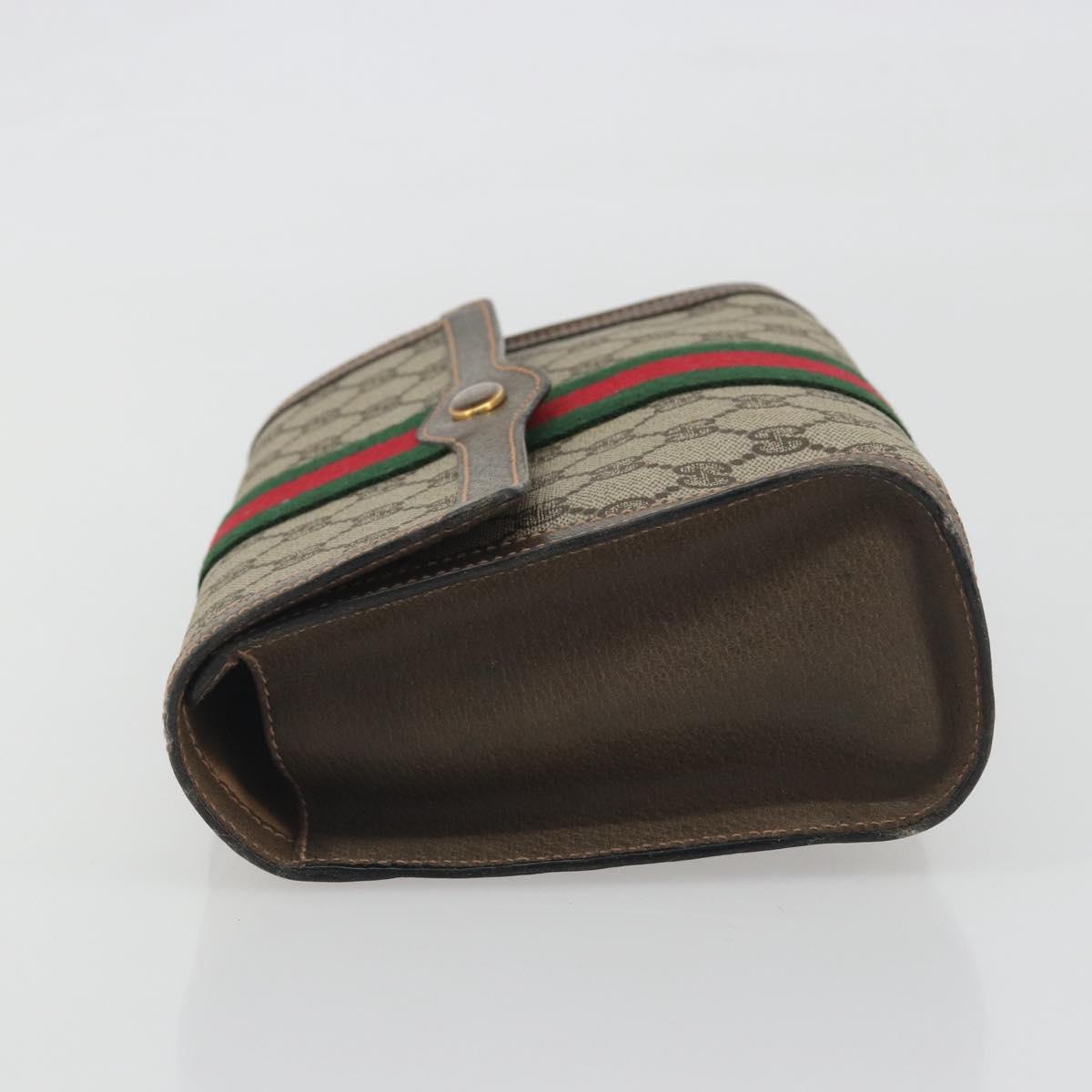 GUCCI GG Supreme Web Sherry Line Clutch Bag PVC Beige Gold 83.01.006 Auth 196154