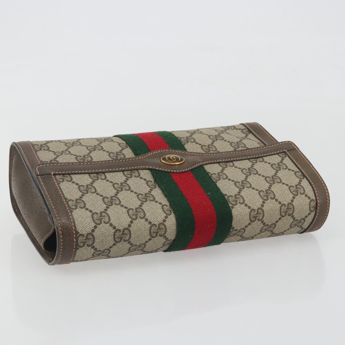 GUCCI GG Supreme Web Sherry Line Clutch Bag PVC Beige Gold 83.01.006 Auth 196154