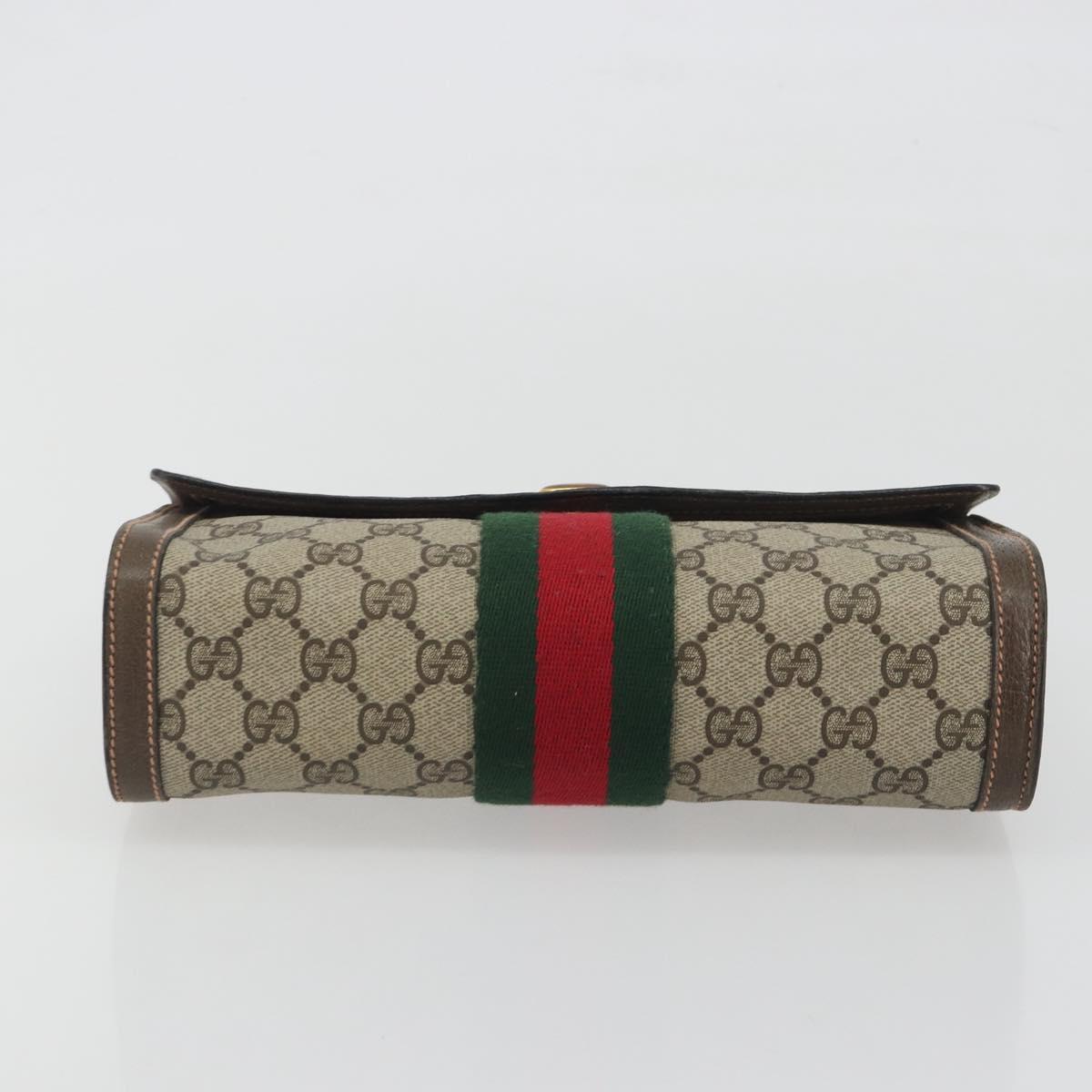 GUCCI GG Supreme Web Sherry Line Clutch Bag PVC Beige Gold 83.01.006 Auth 196154